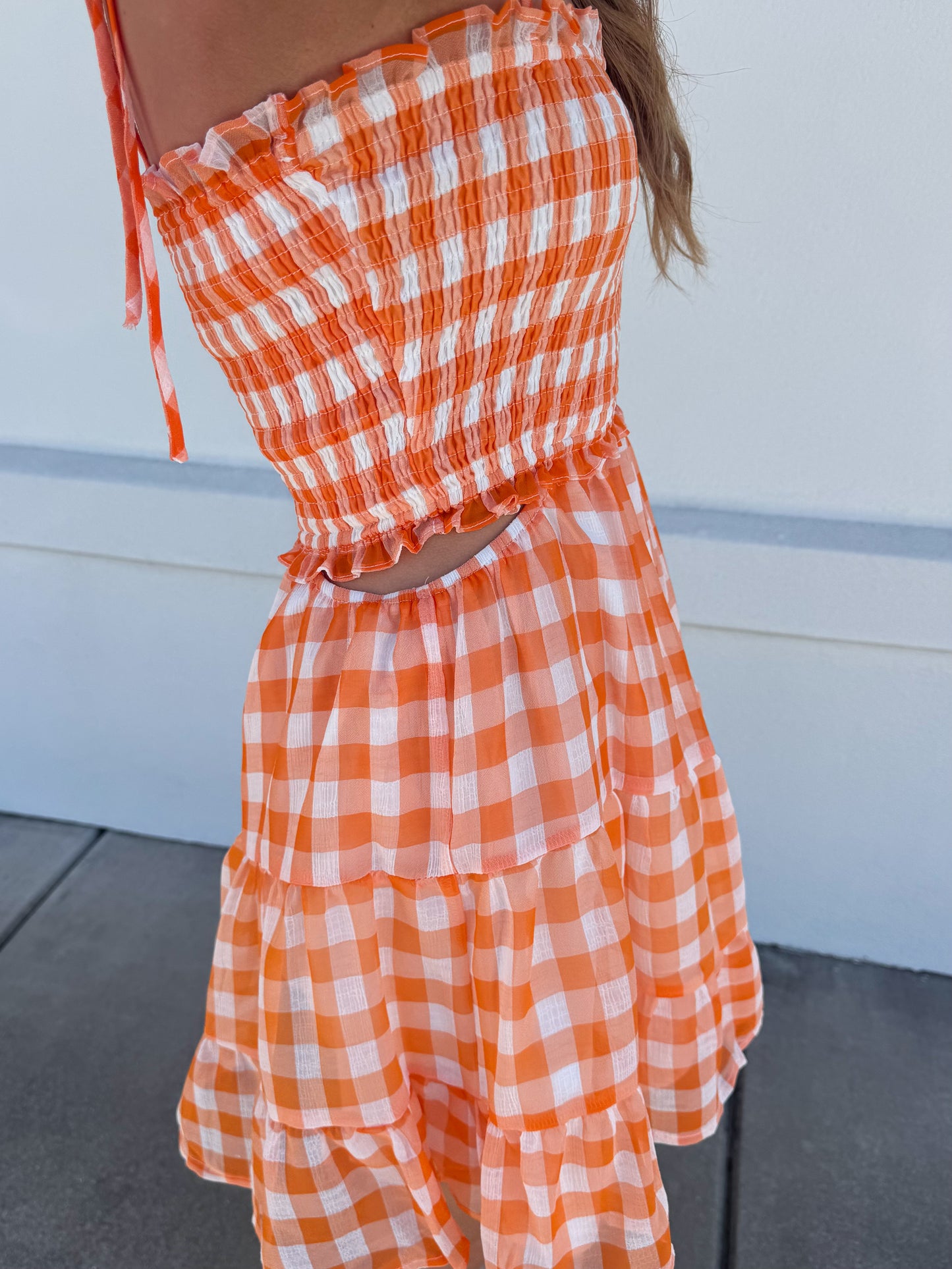 Gingham Smocked Top Mini Dress