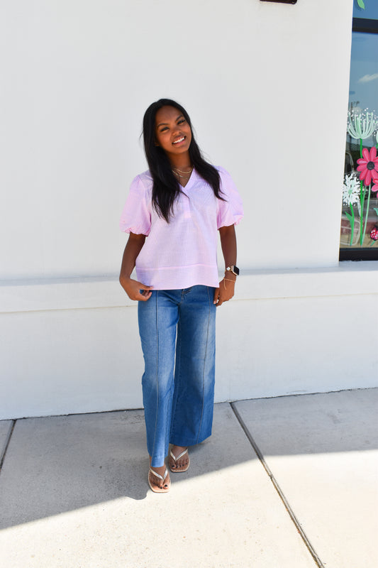 Whisper of Color Airy Cotton Blend Bubble Stripe Blouse