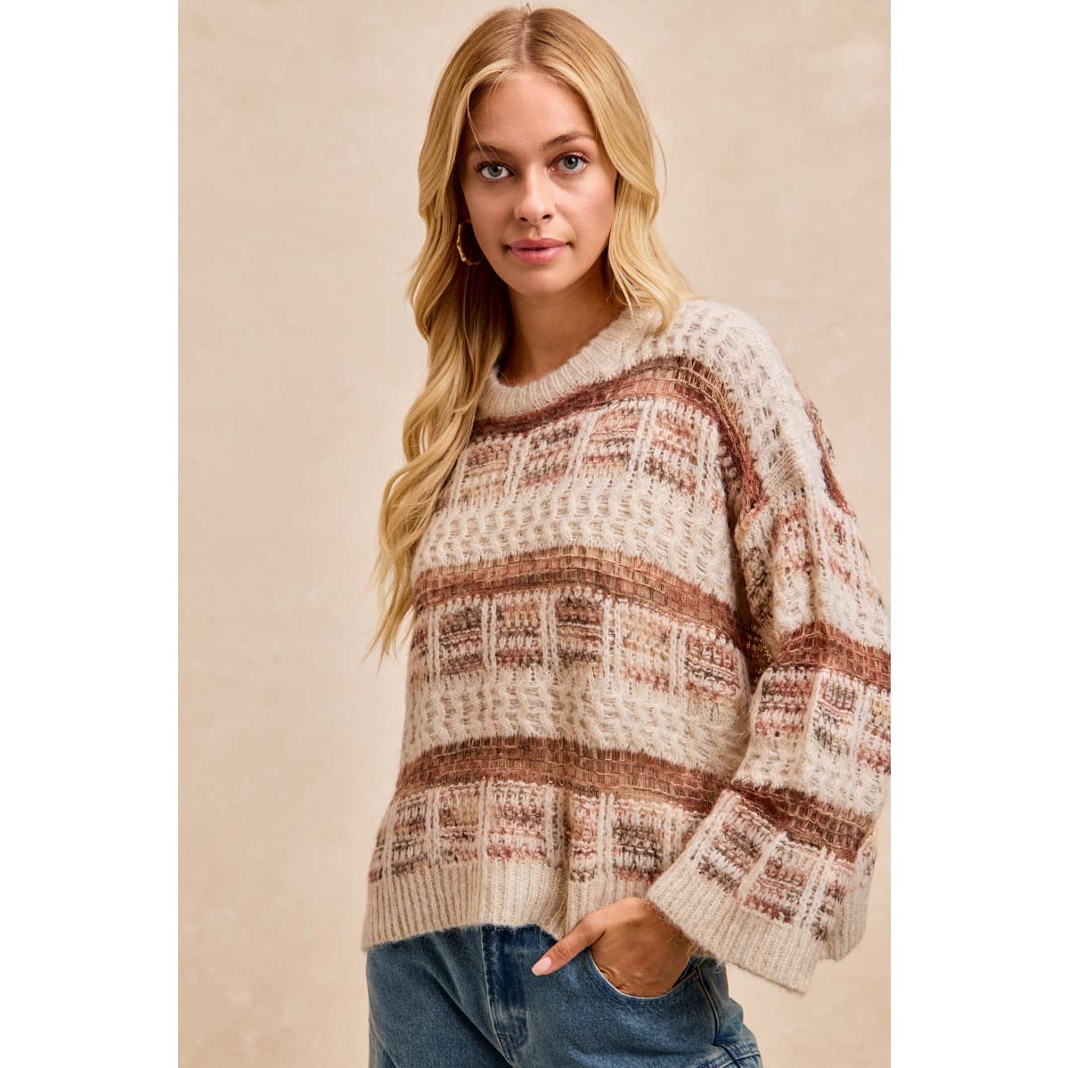 Vintage Soft Check Pattern Chunky Knit Sweater