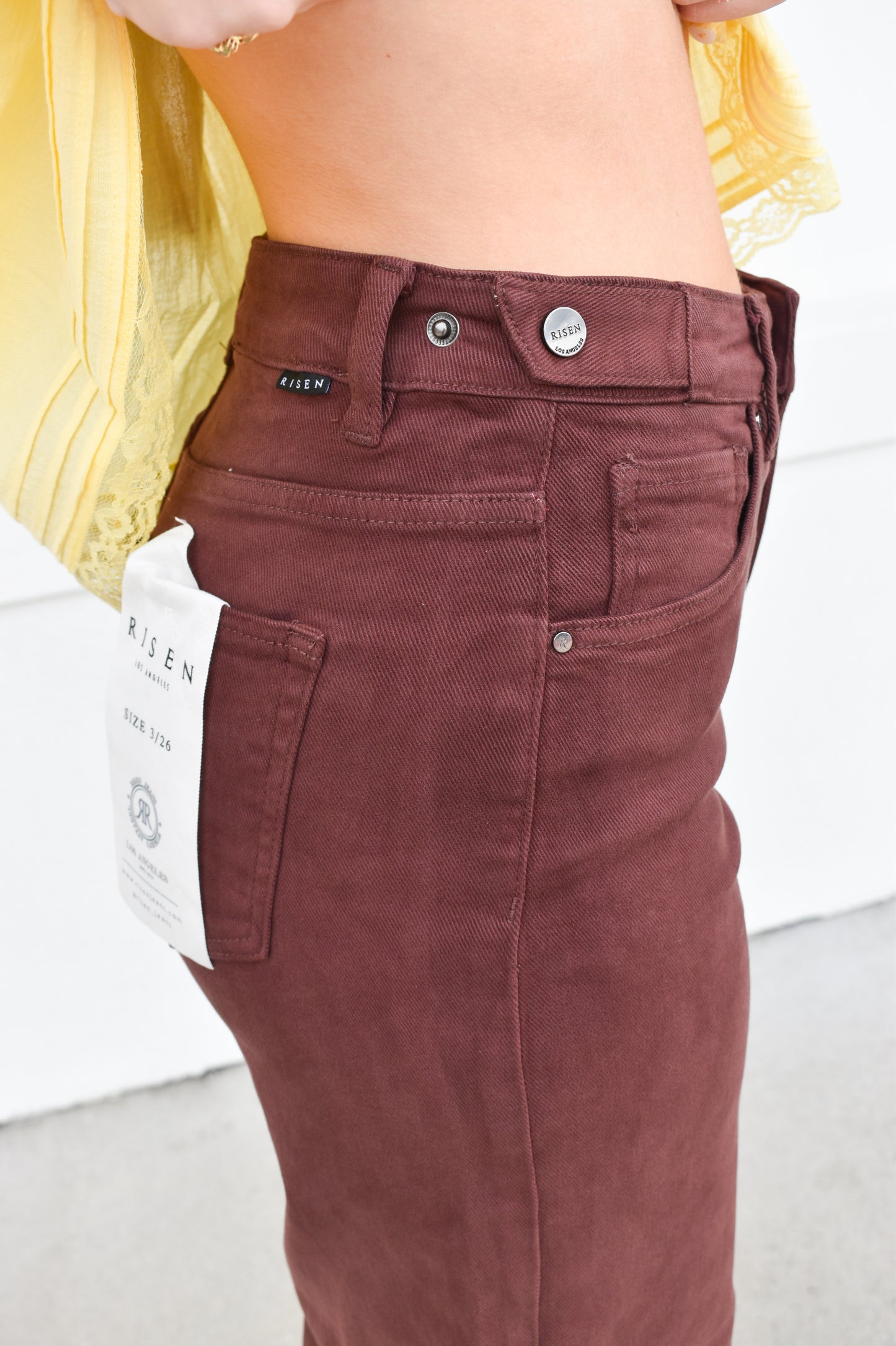 Risen Adjustable Waist High Rise Pants: Chocolate