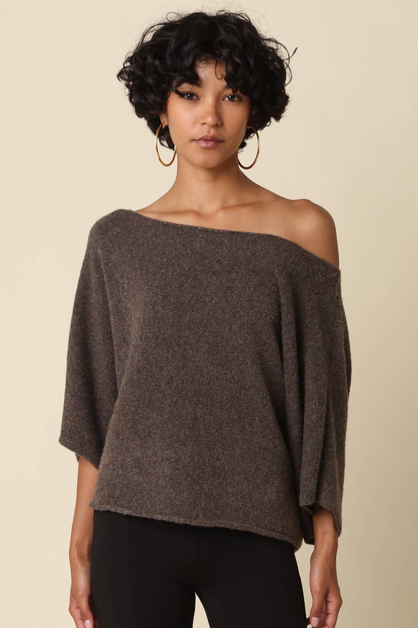 Gloria One Shoulder Knit Top: Brown