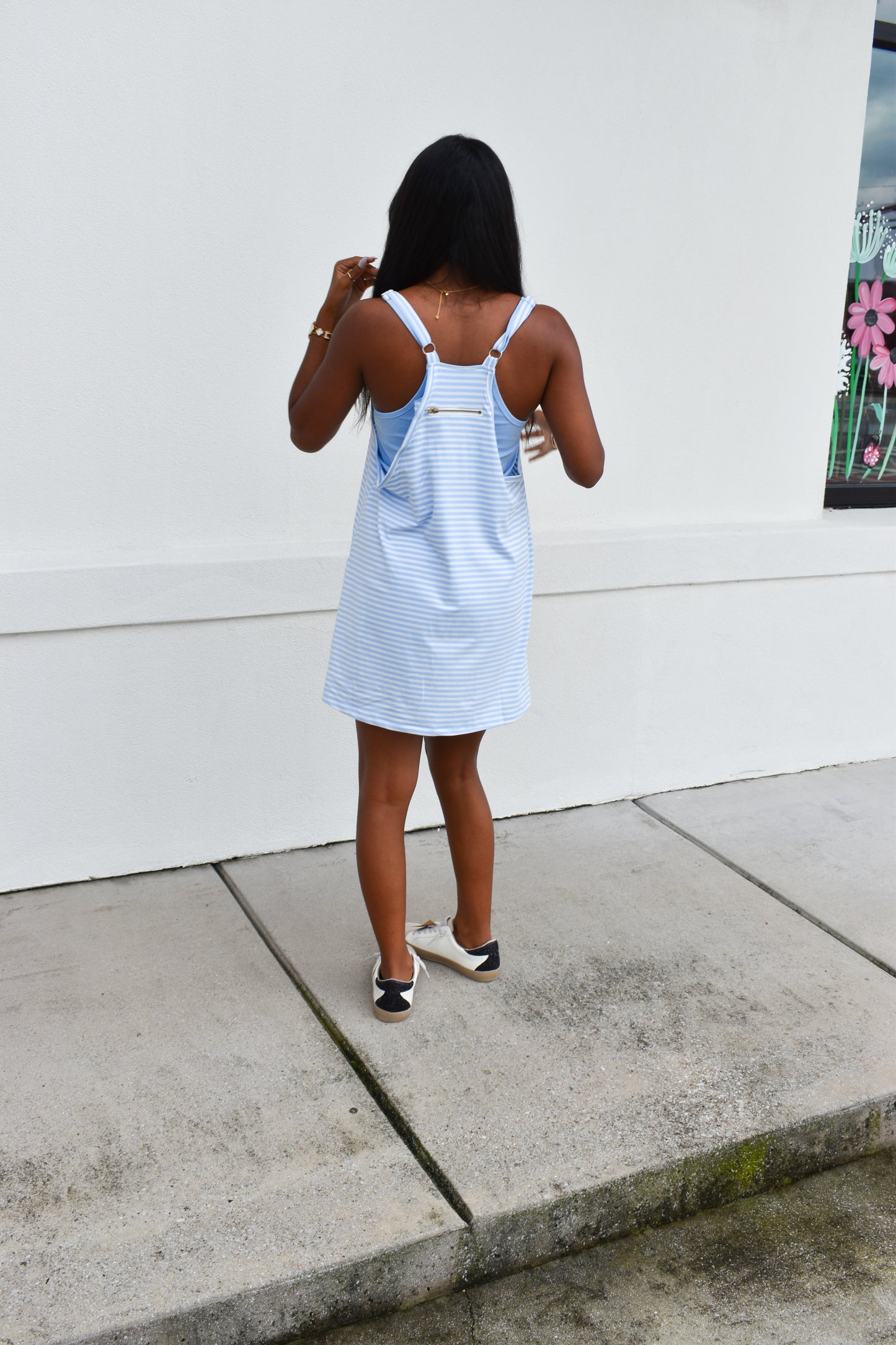 Striped Romper Dress W/ Built In Romper: Blue