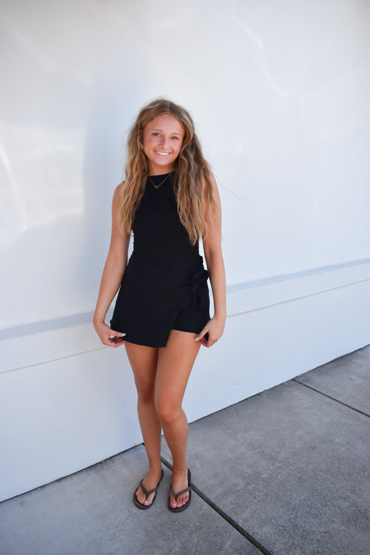 Athletic Wrap Tie Dress: Black