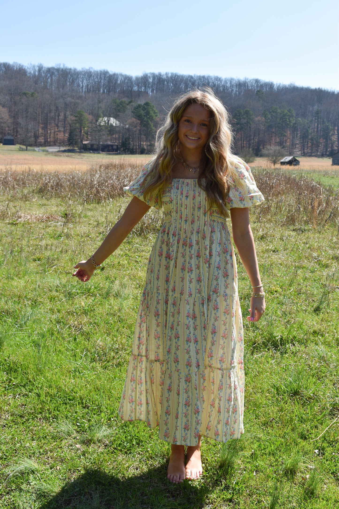 Smocked Baby Yellow Floral Maxi Dress