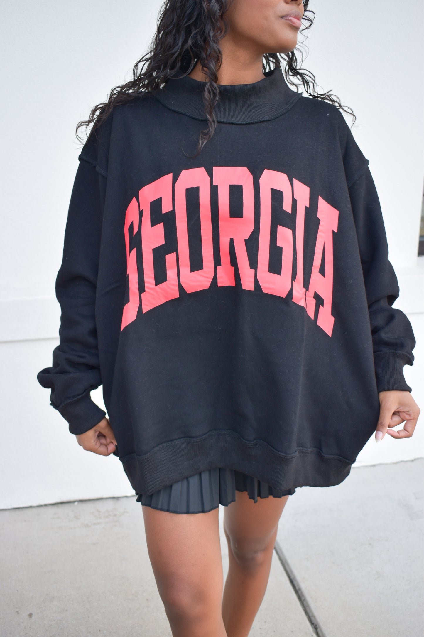 'GEORGIA&GA' Reversible Mockneck Sweatshirt: Black