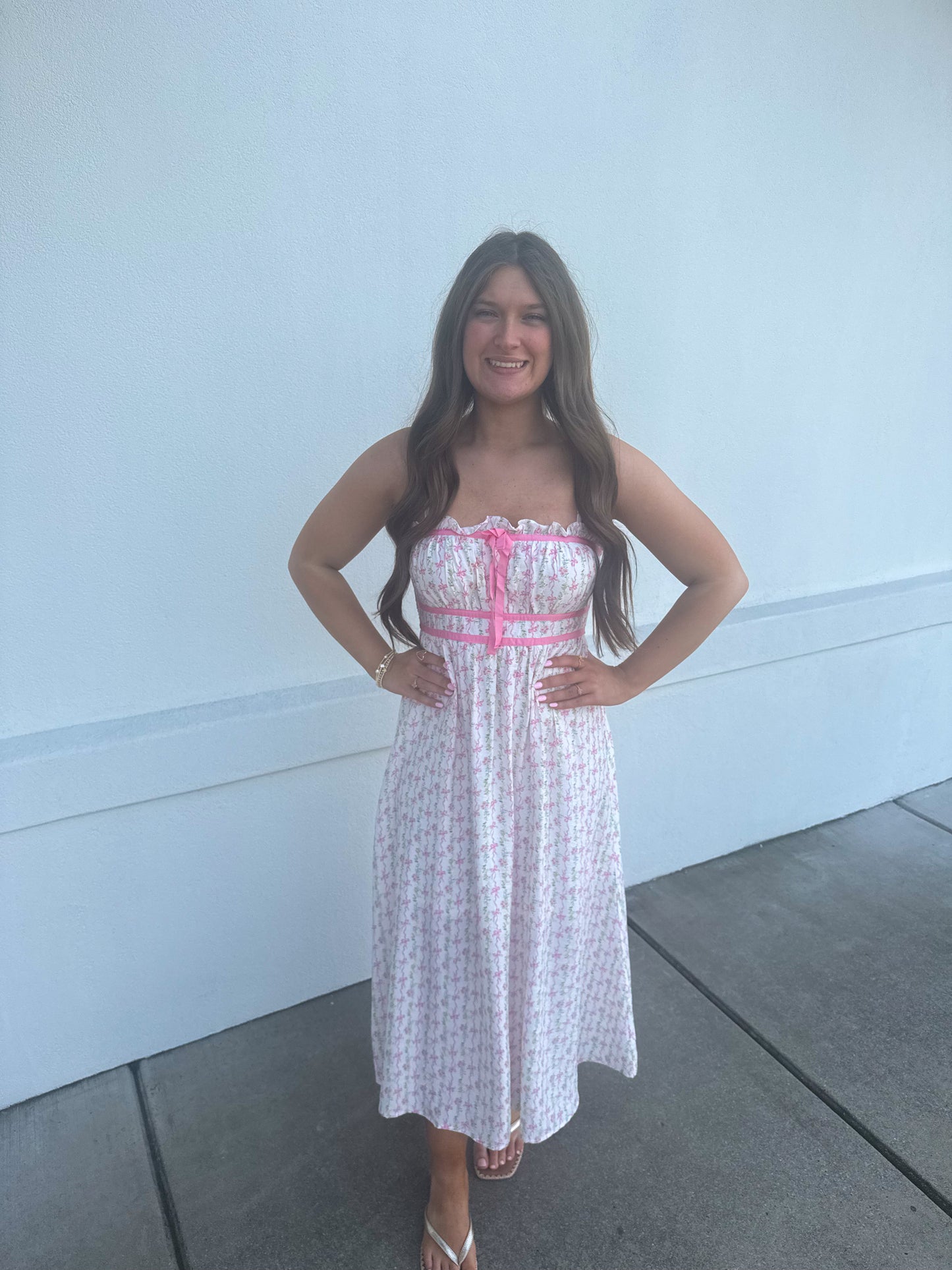 Bow Pattern Pink Detail Dress
