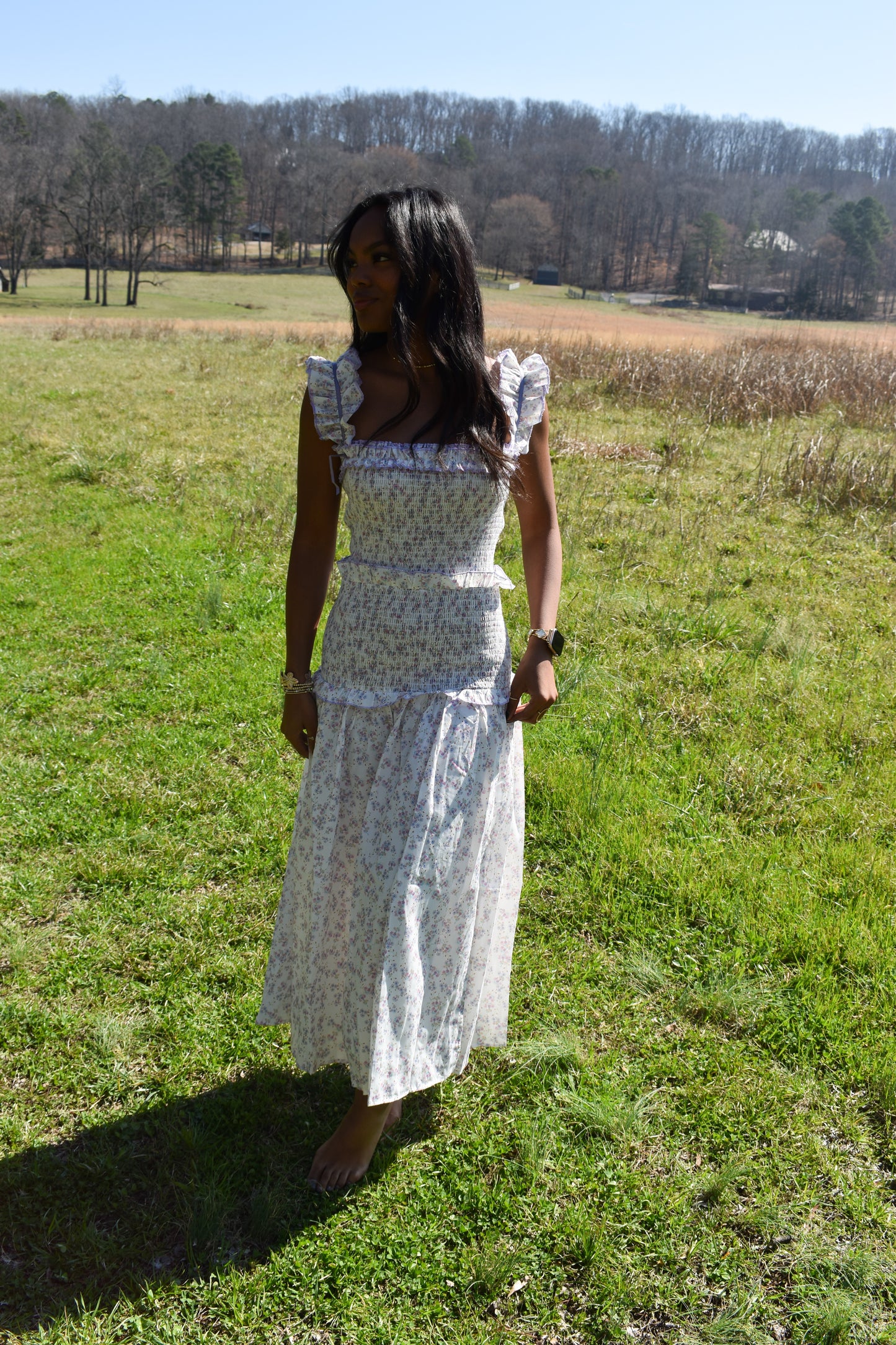 Lavender Garden Smocked Midi Dress