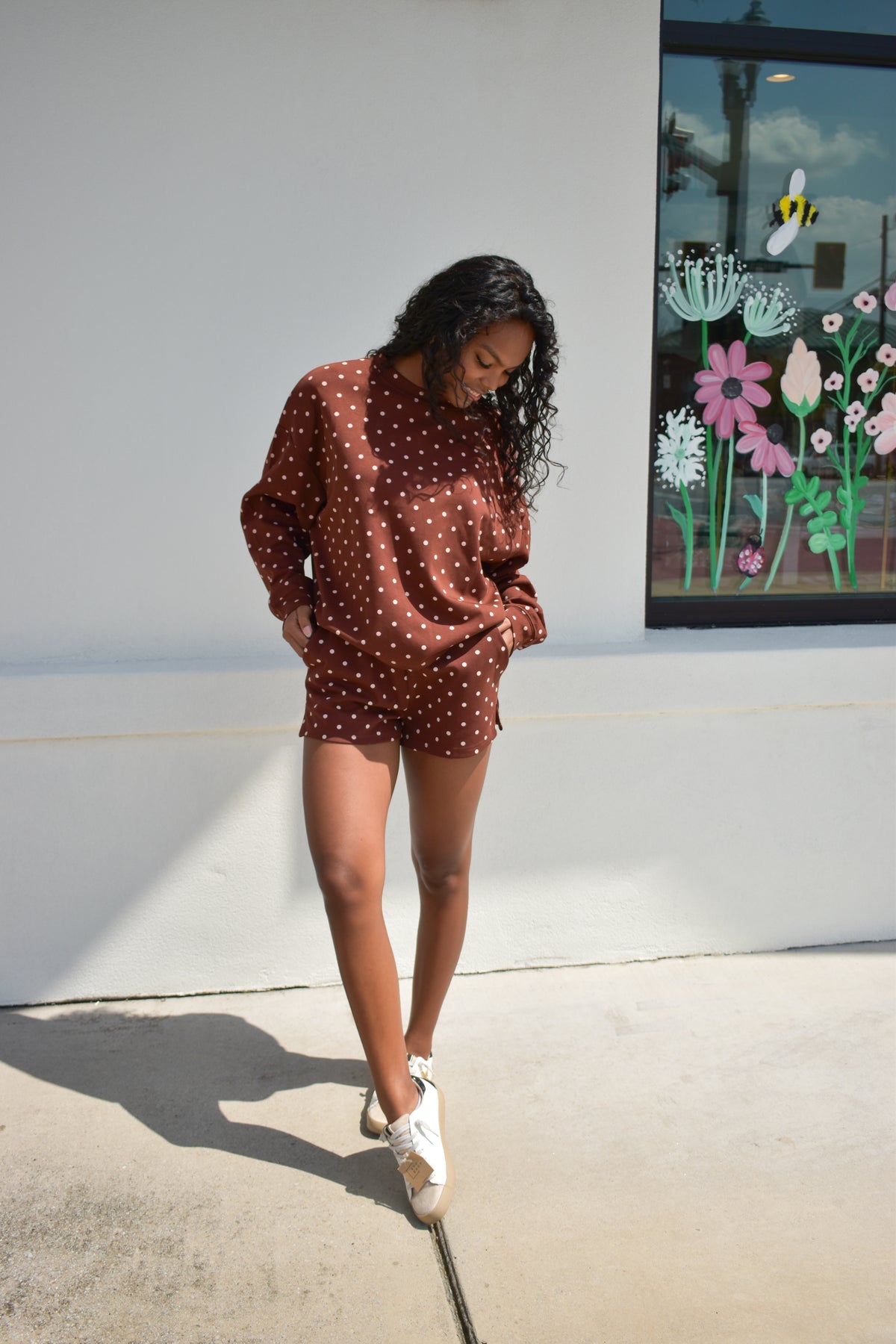 Chocolate Polka Dot Elastic Waistband Athletic Shorts