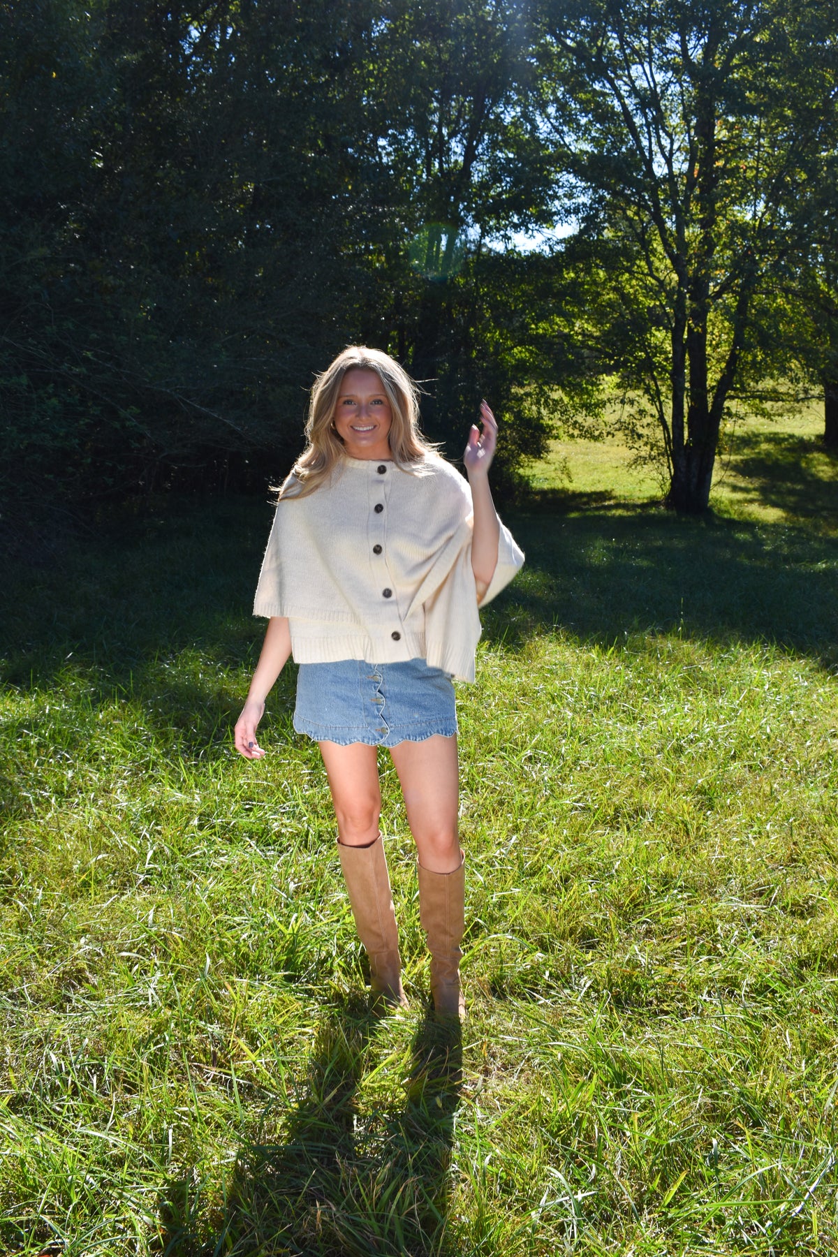 Button Front Tiered Knit Capelet