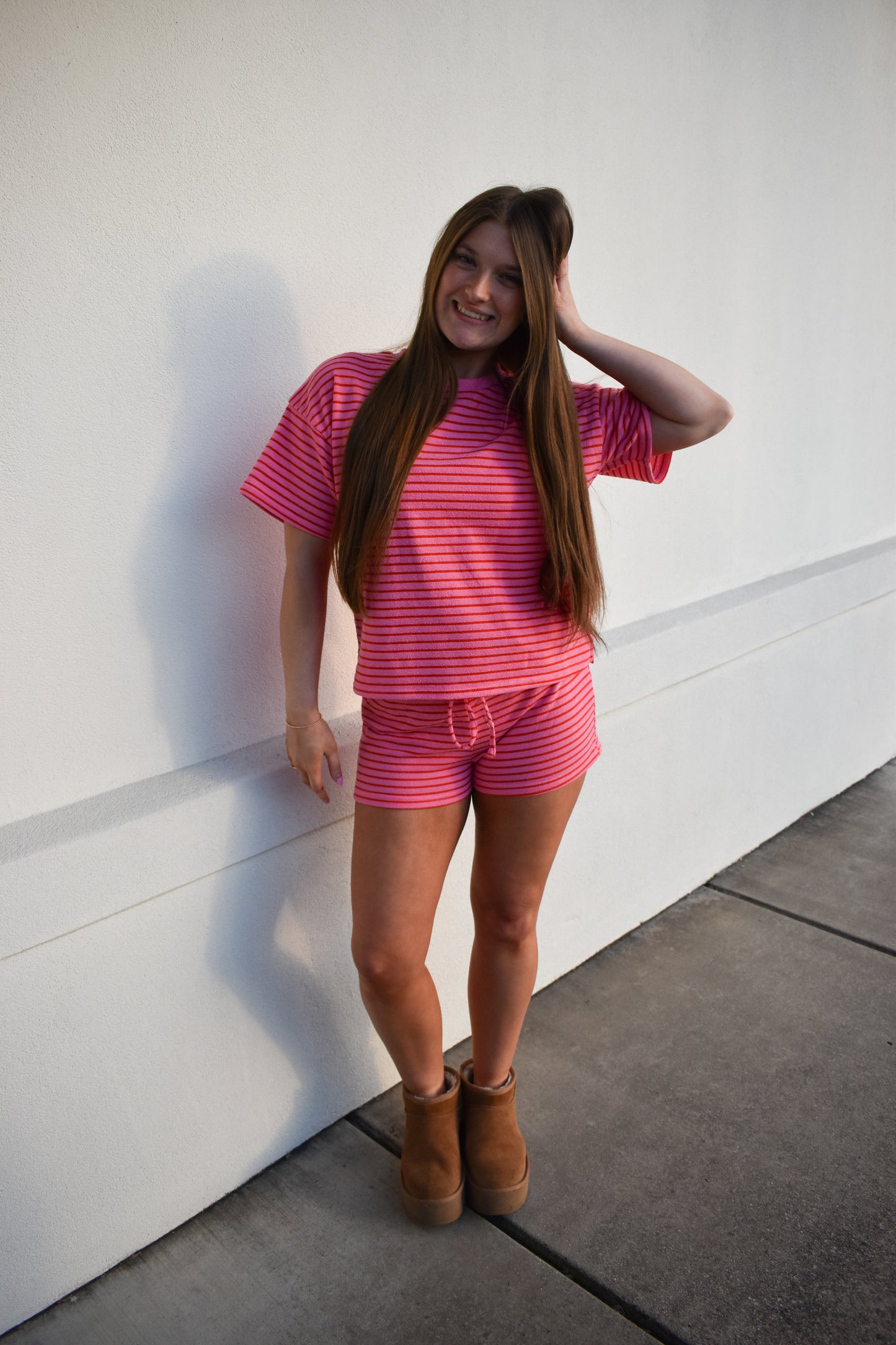 Candy Pink/Red Stripe Terry Set