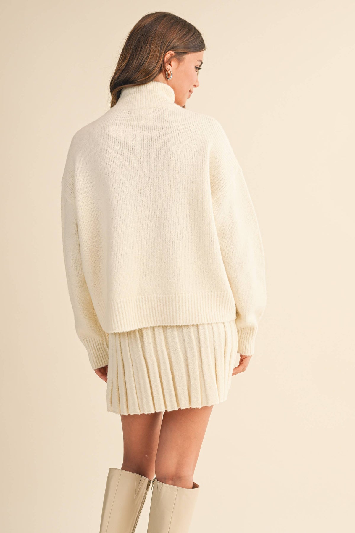 Turtleneck Pullover Sweater & Pleated Skirt Set