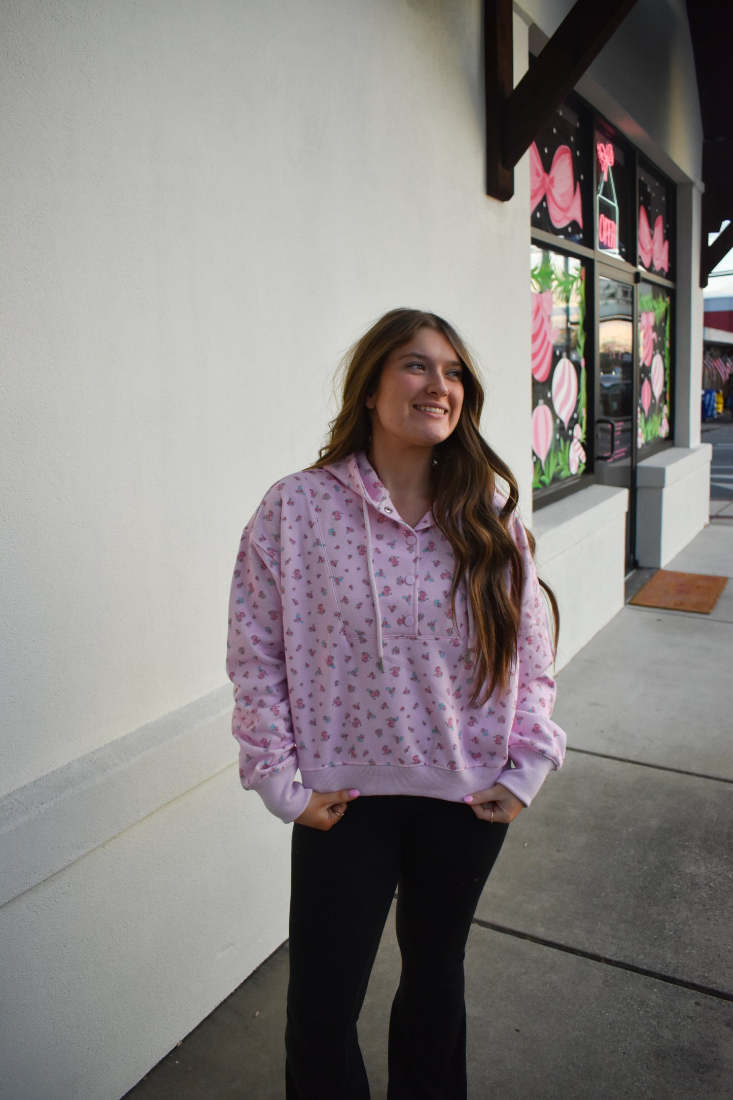 Floral Print Detail Hoodie