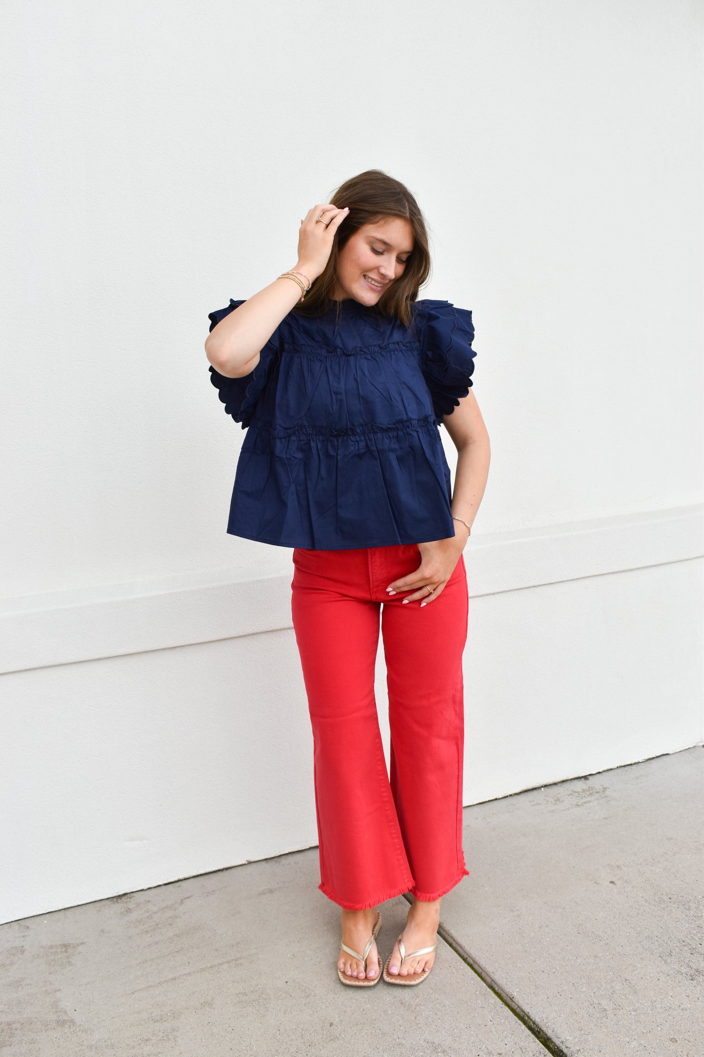 The Navy Scallop Ruffle Top