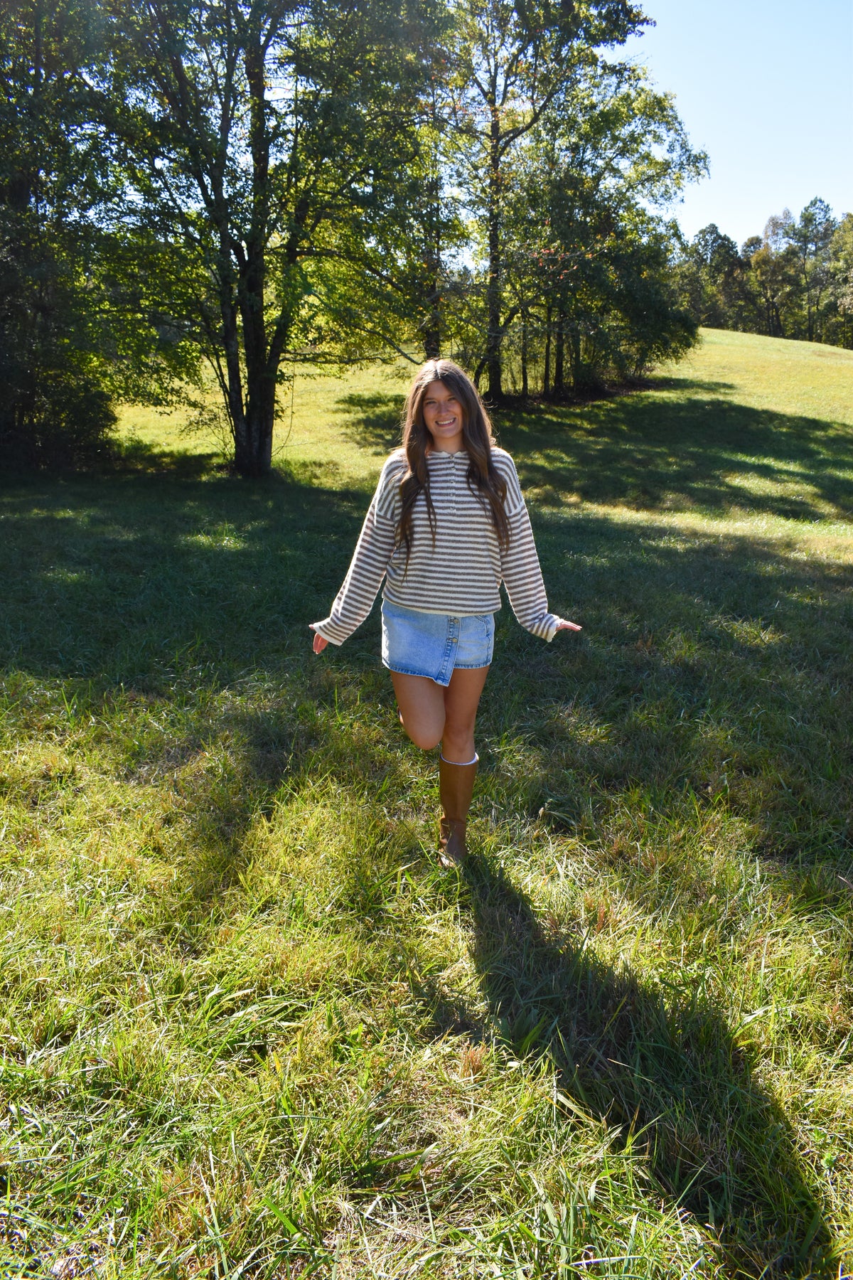 Beige Stripe Henley Pullover