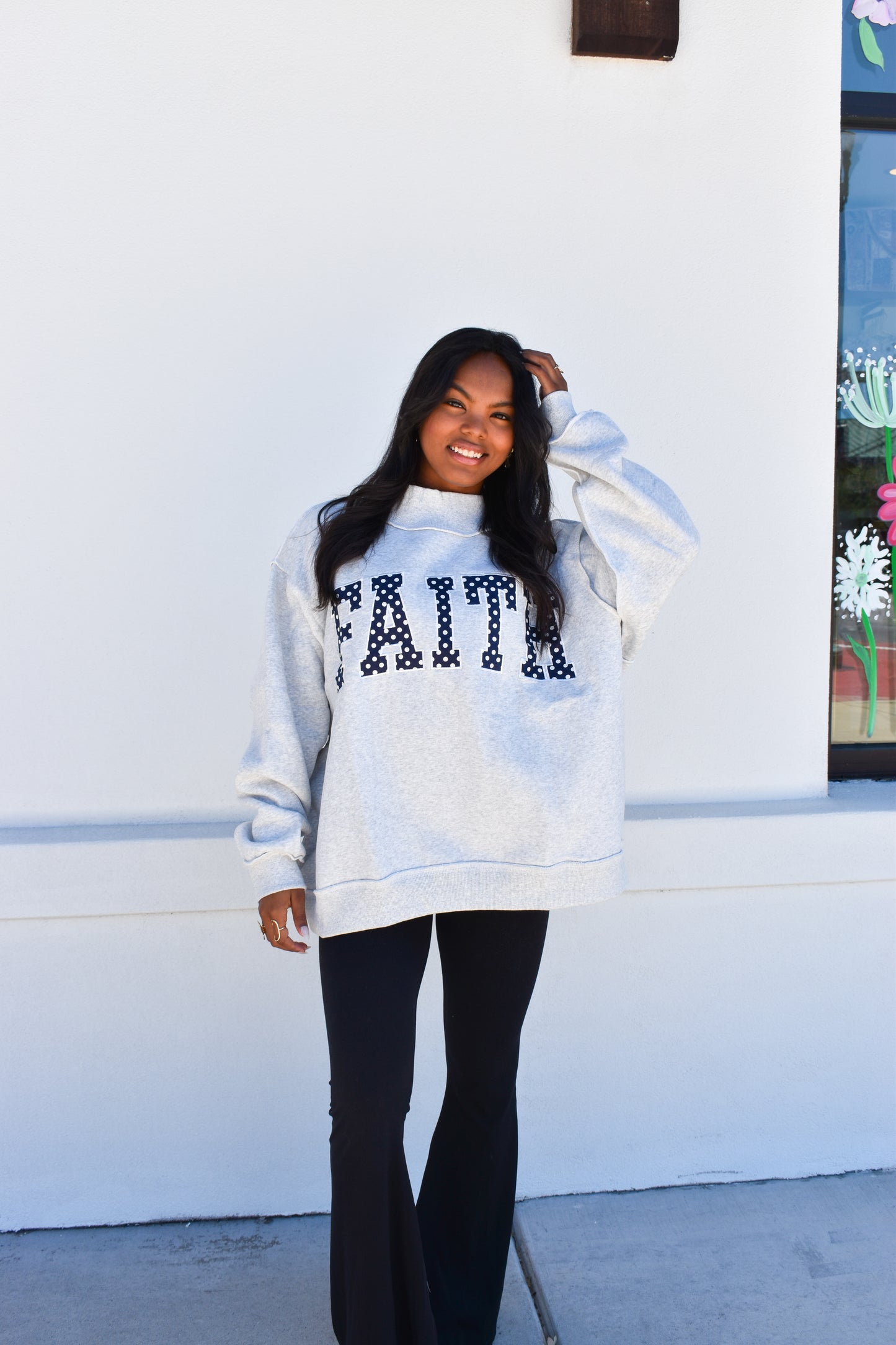 'FAITH' Embroidered Polka Dot Mockneck