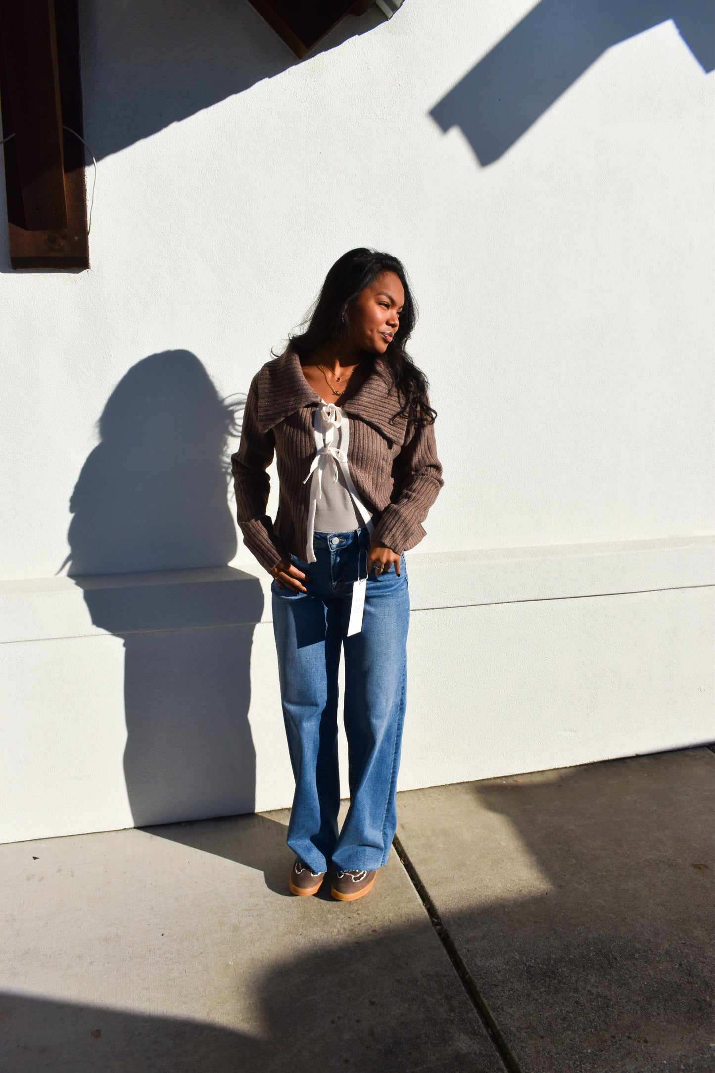 Cable Knit Bow Tie-Front Cardigan