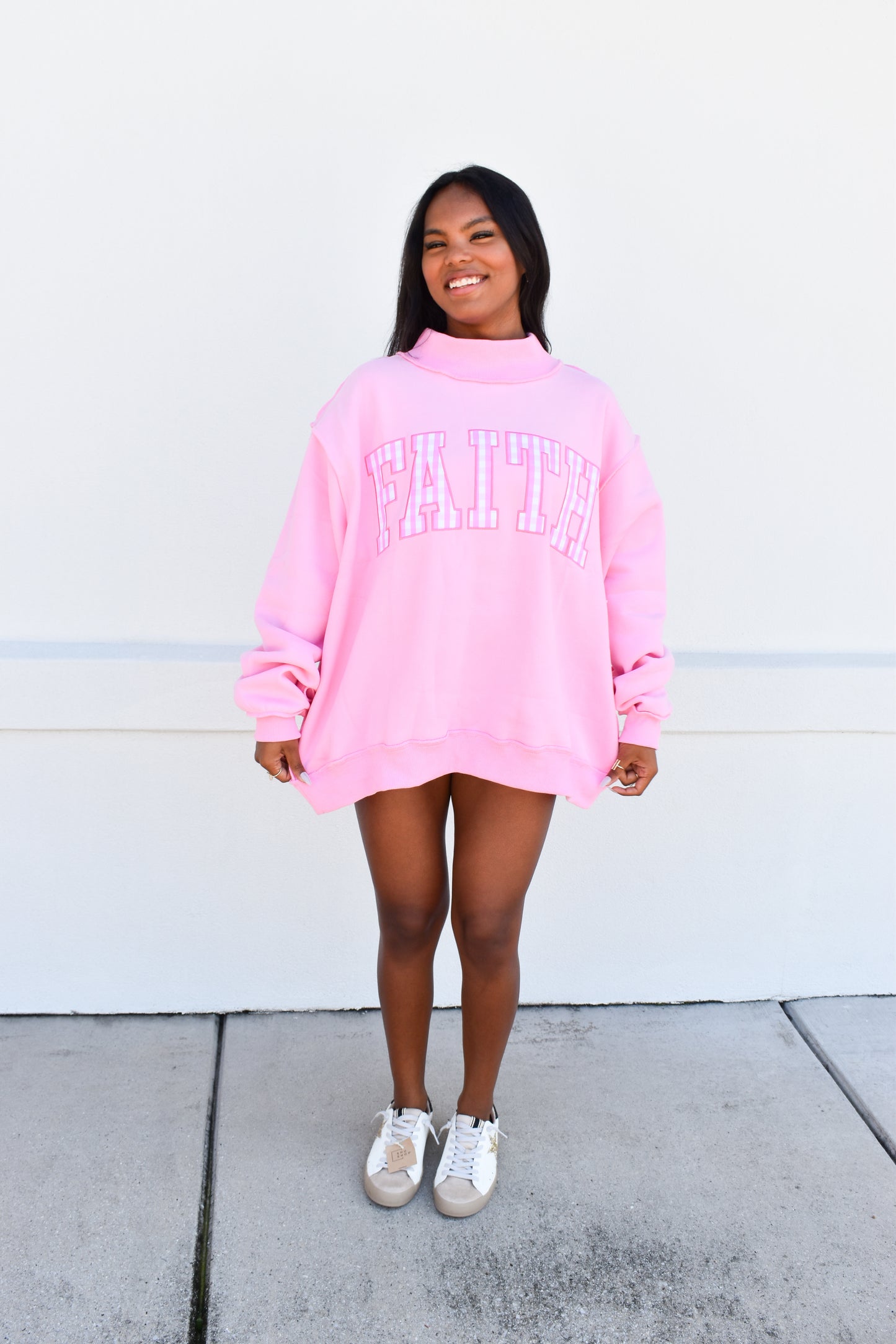 "FAITH" Embroidered Mock Neck