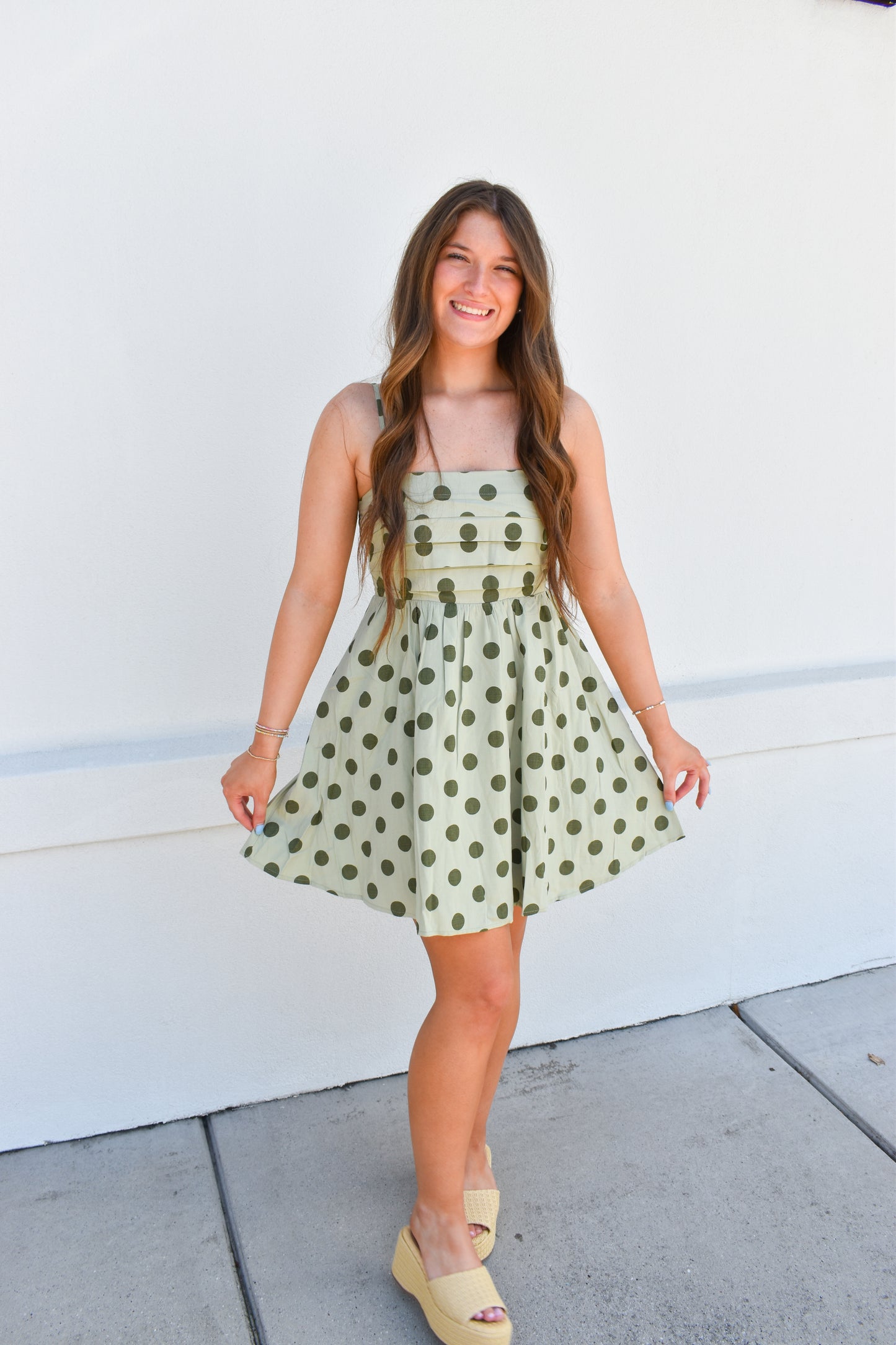 Sage Polka Dot Mini Dress