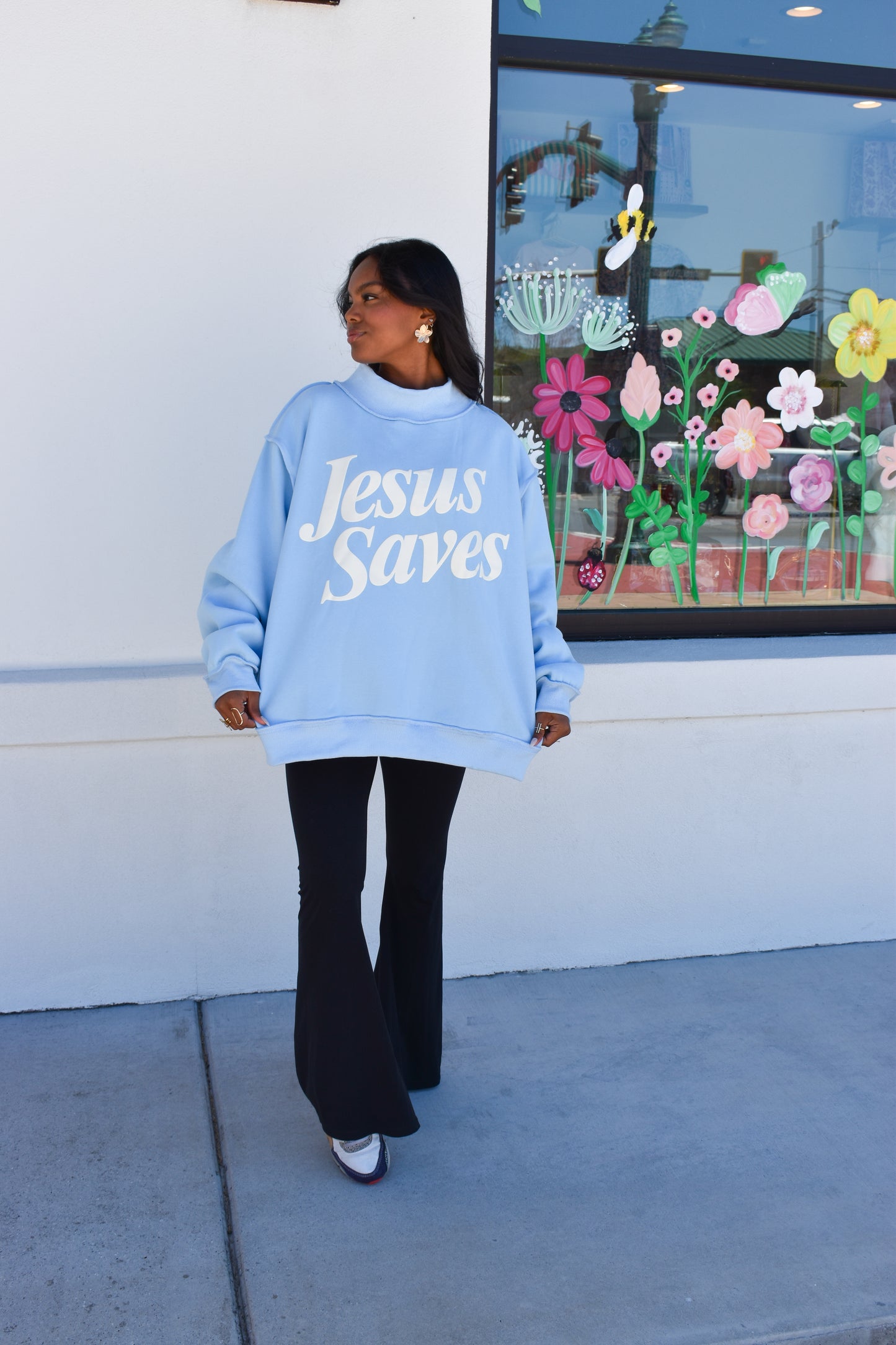 Jesus Saves Puff Letter Mockneck