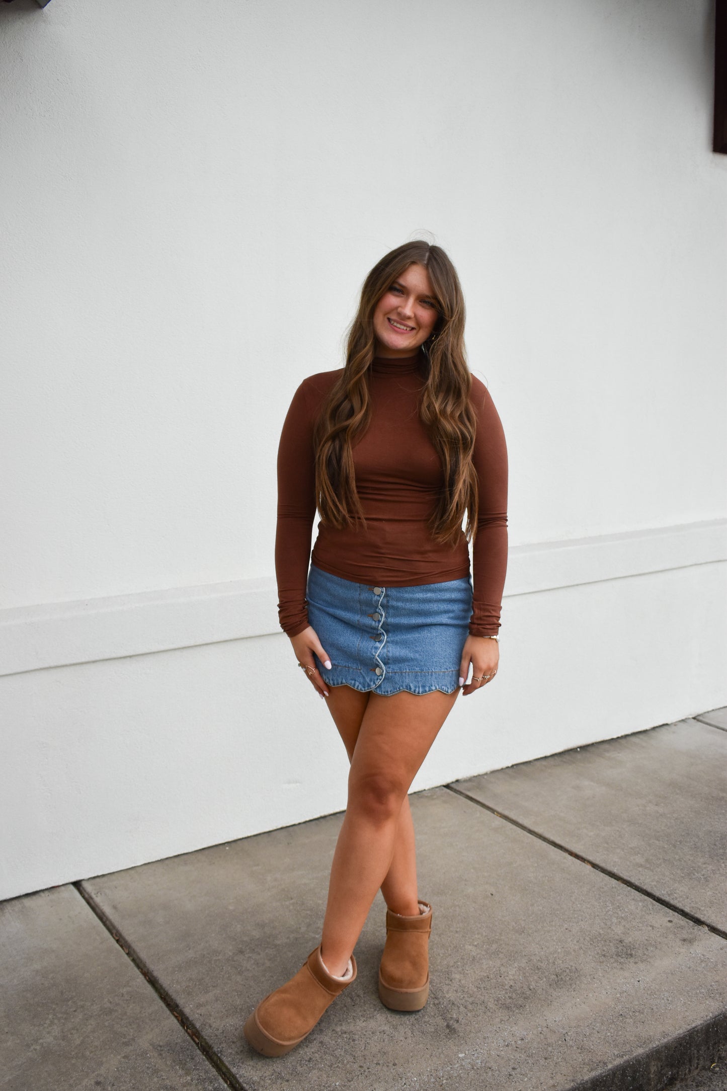 Basic Long Sleeve Turtle Neck: Brown