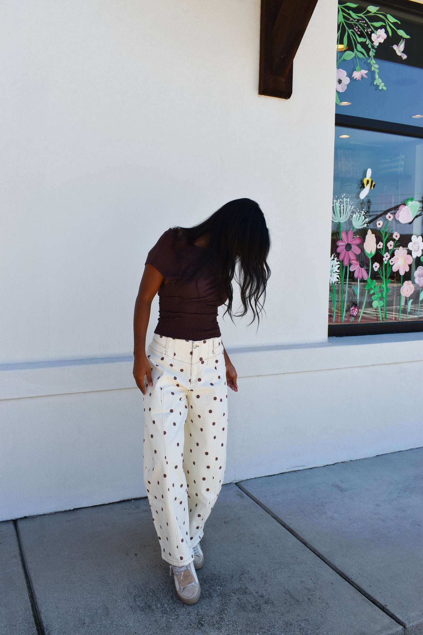 Polka Dot Twill Barrel Jeans