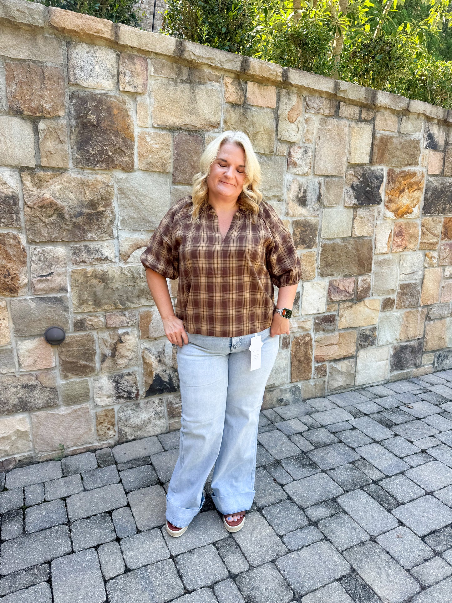 Calla Plaid Puff Sleeve Blouse