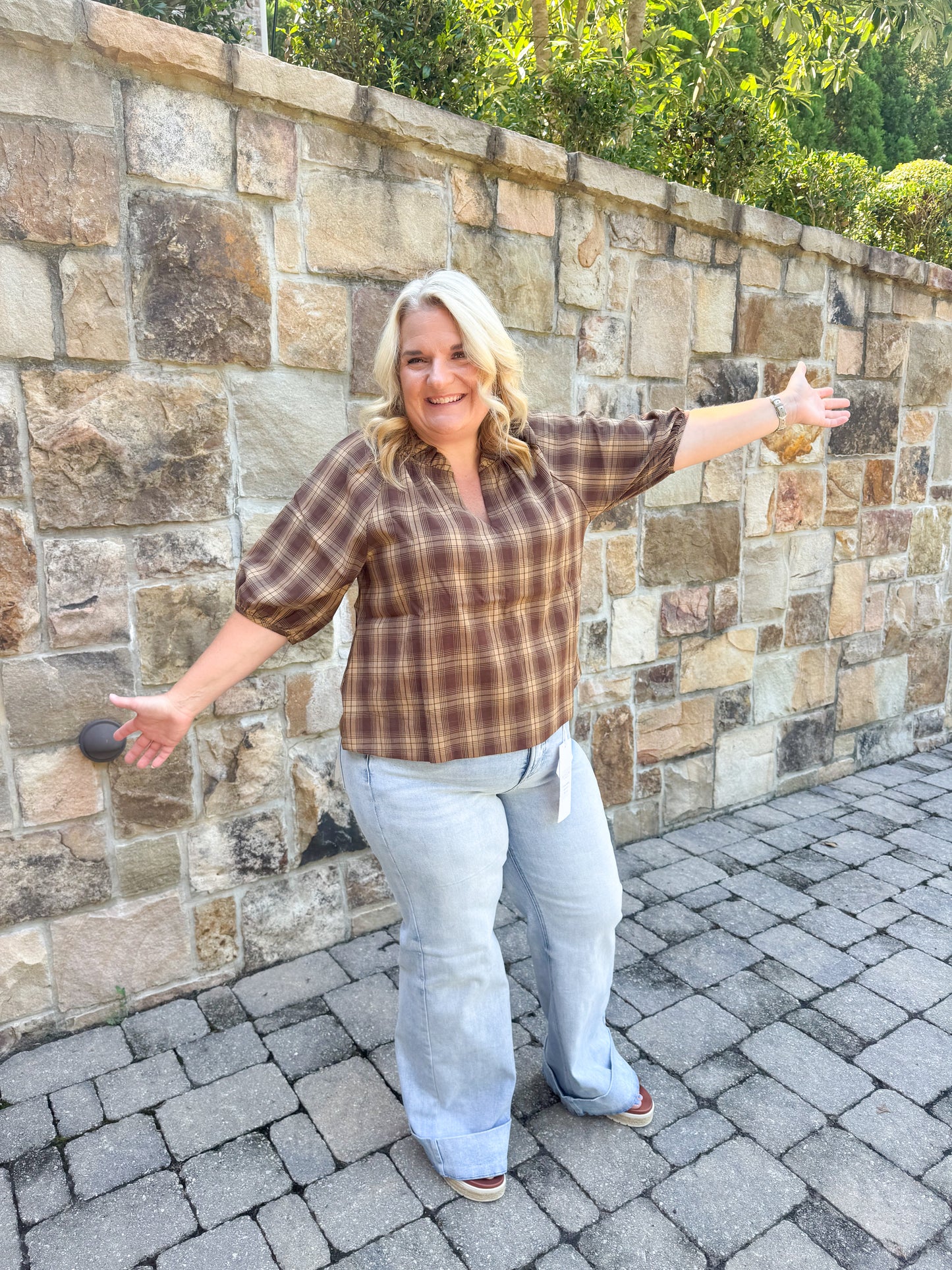 Calla Plaid Puff Sleeve Blouse