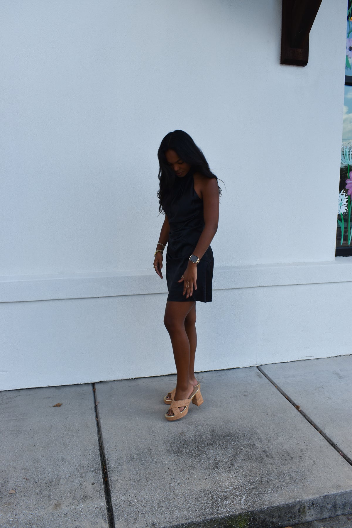 Solid Open Back Halter Mini Dress