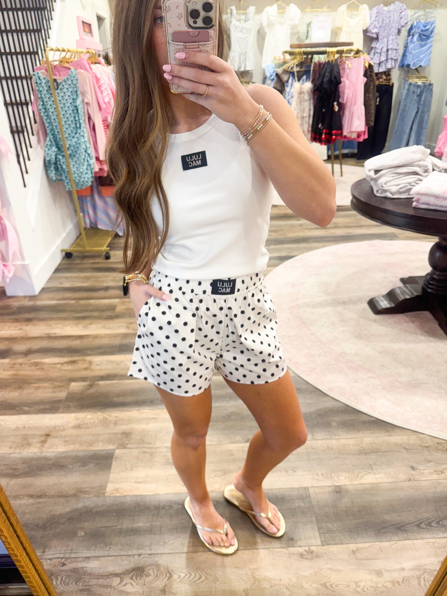 Lulu Mac Shorts: Black and White Polka Dot