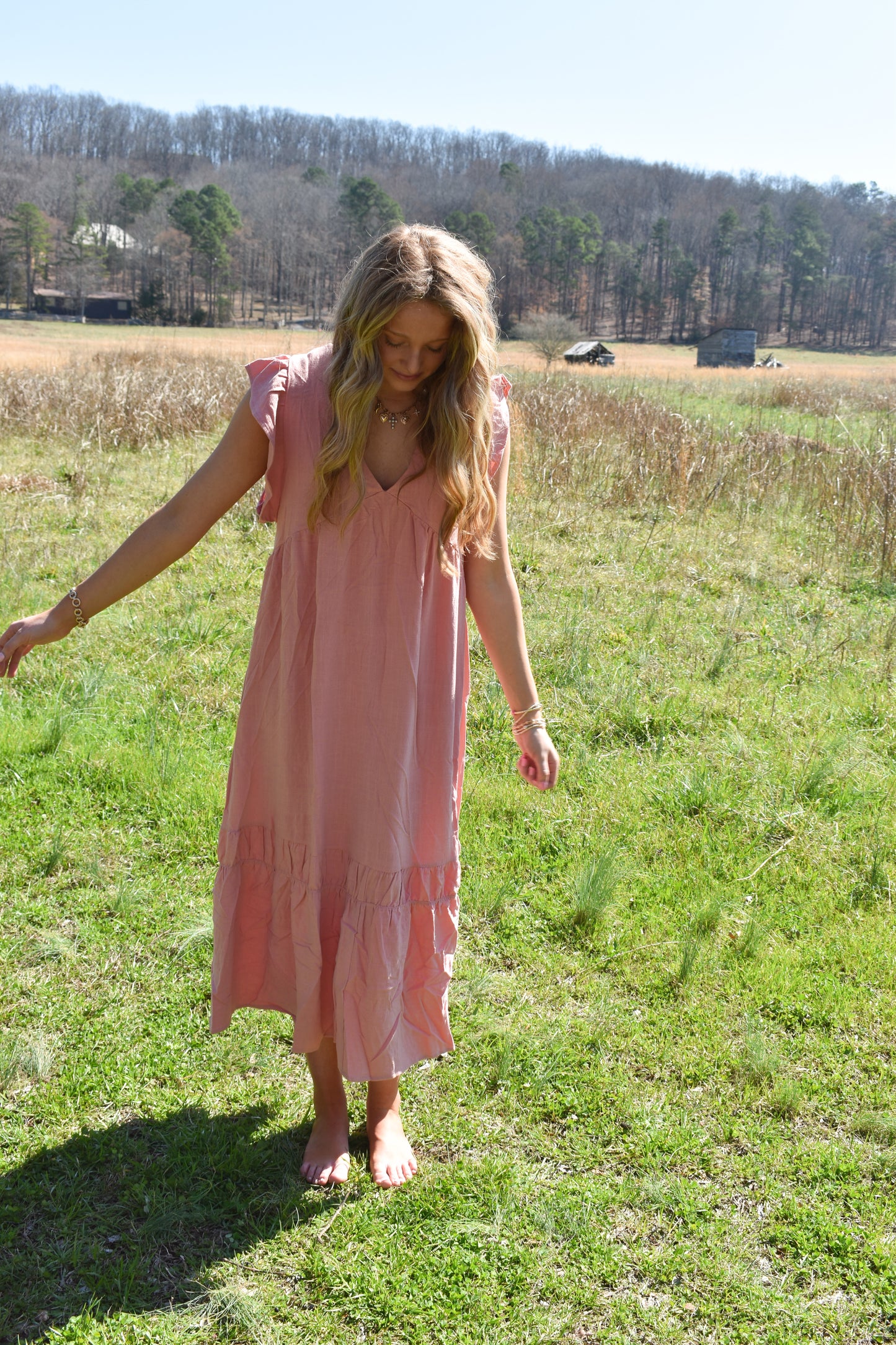 Blush Ruffle Midi Dress