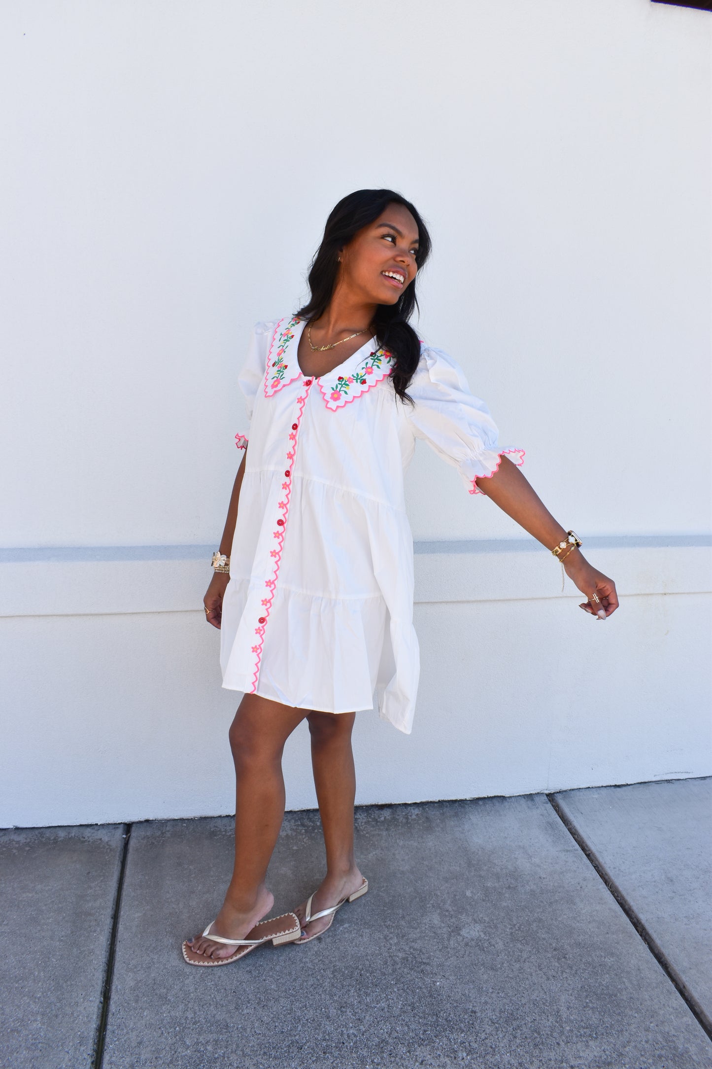 Floral Embroidered Scallop Dress