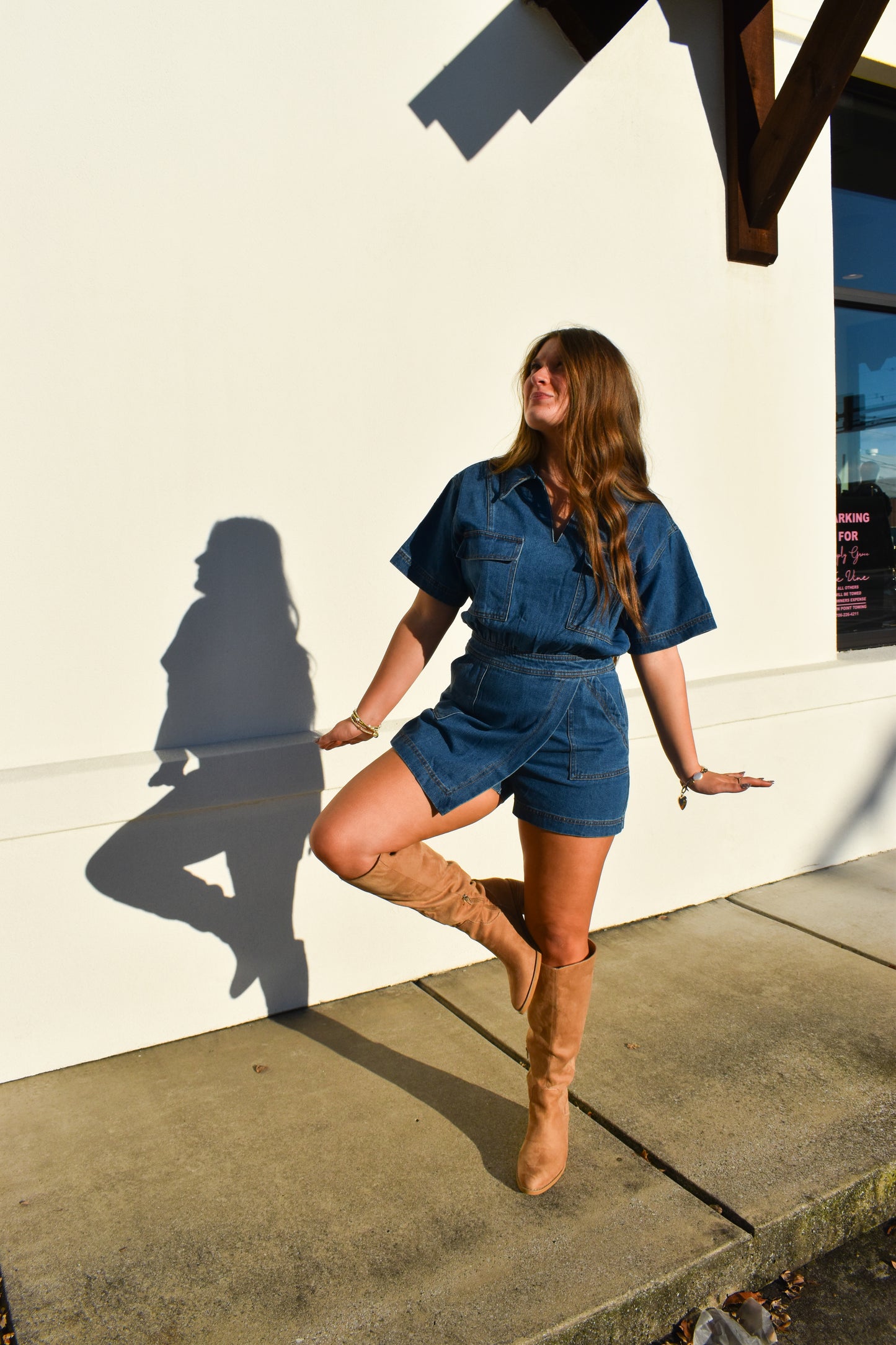 Denim Romper W/ Pockets & Wrap Detail
