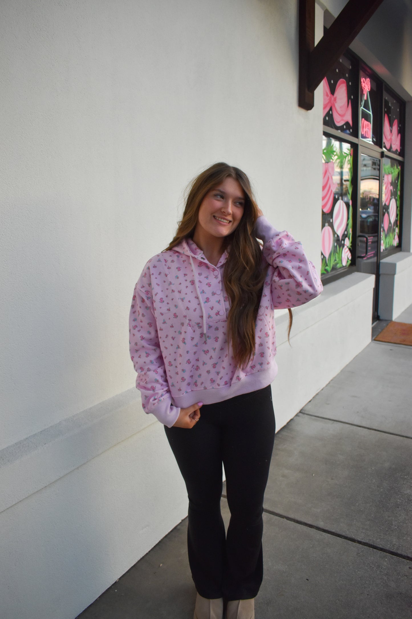 Floral Print Detail Hoodie