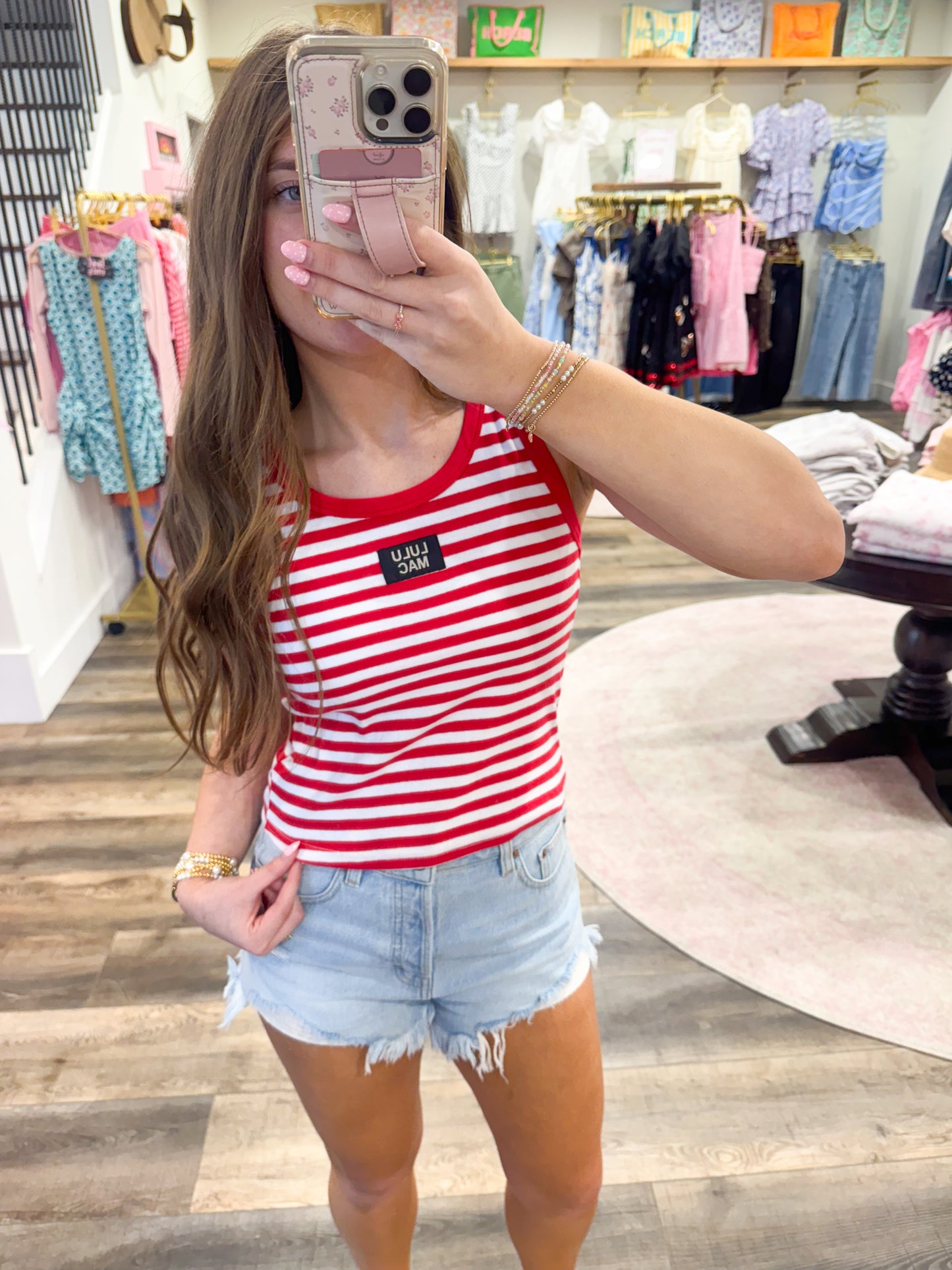 Lulu Mac Stripe Tank Top: Red