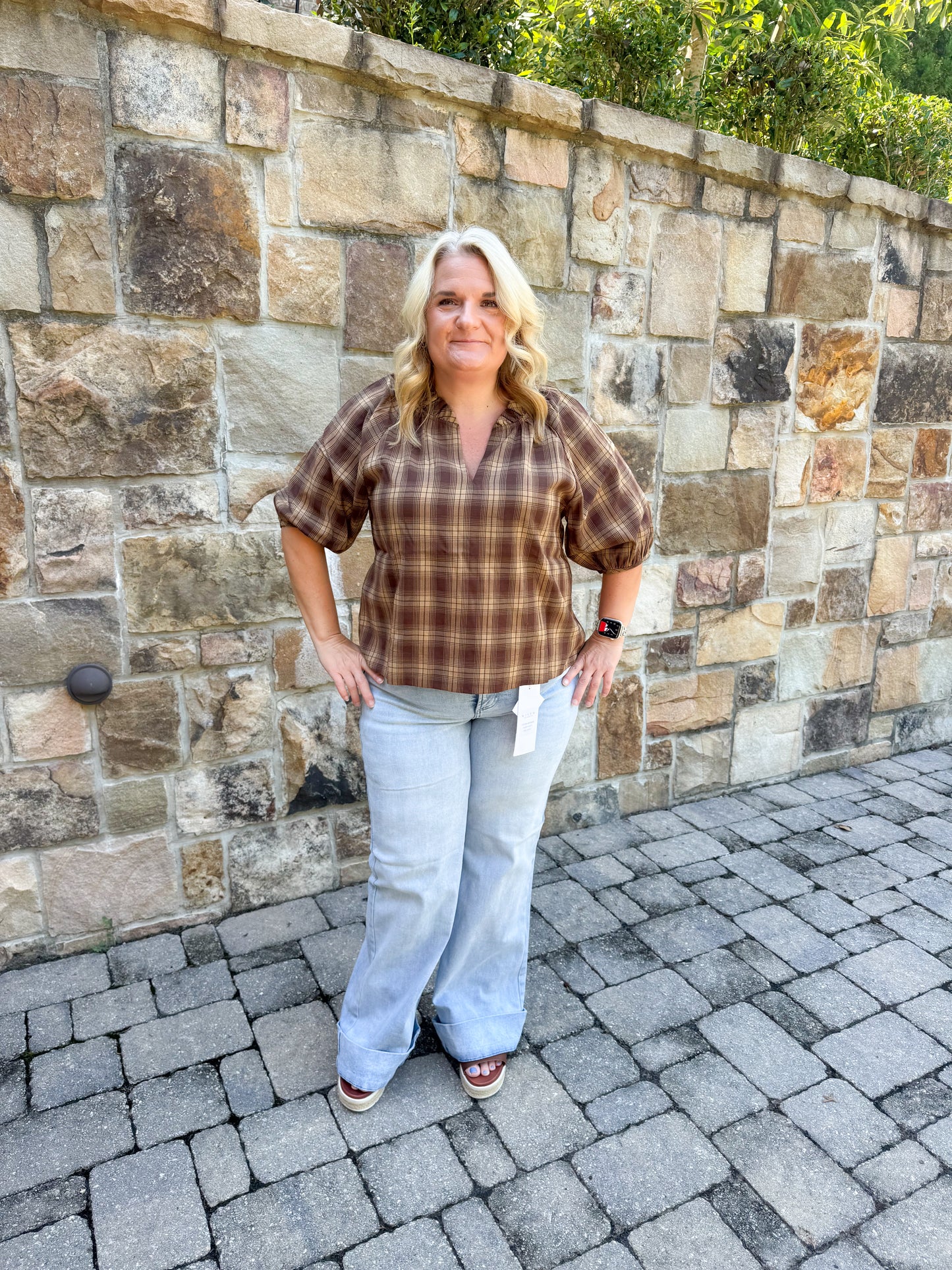 Calla Plaid Puff Sleeve Blouse