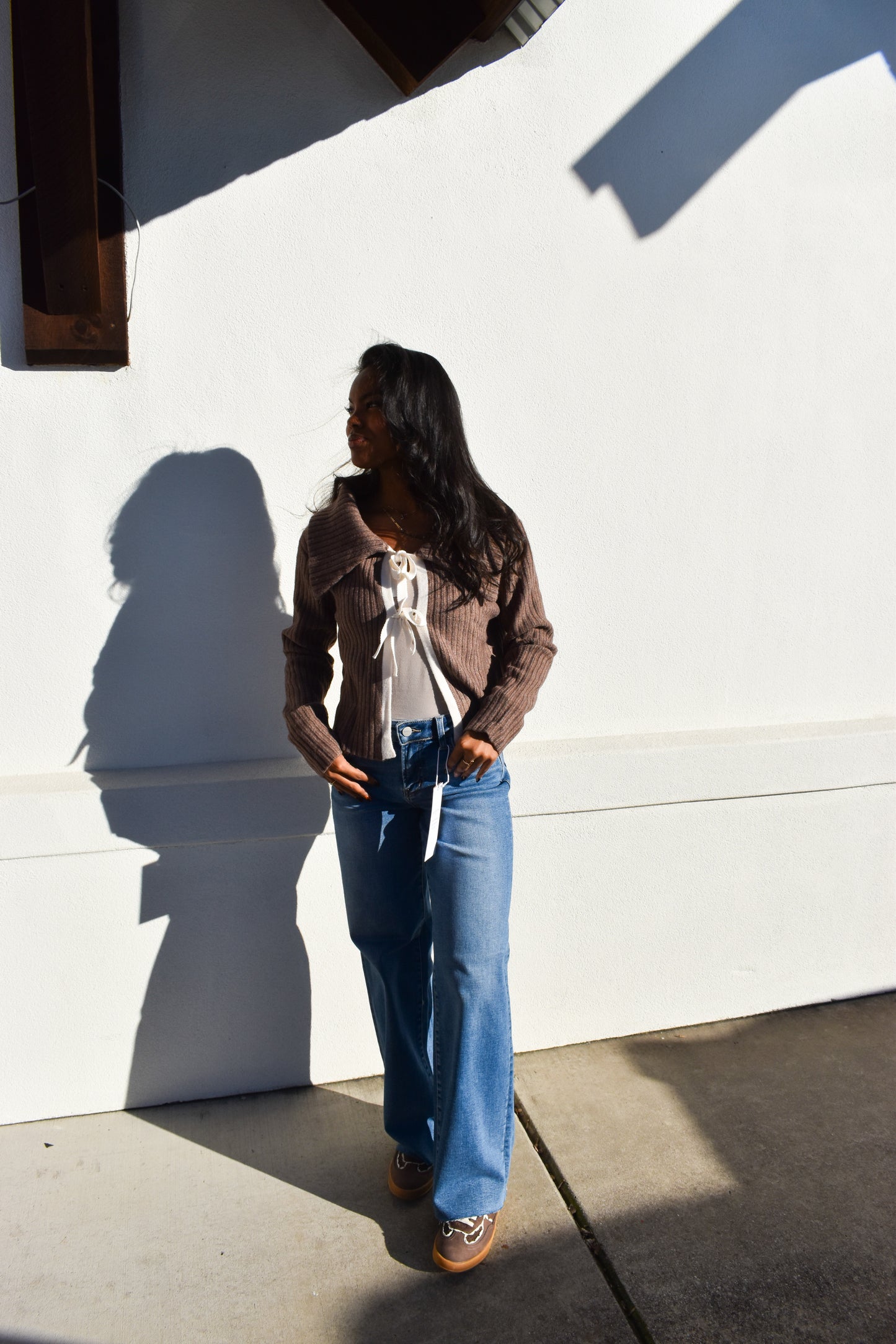Cable Knit Bow Tie-Front Cardigan