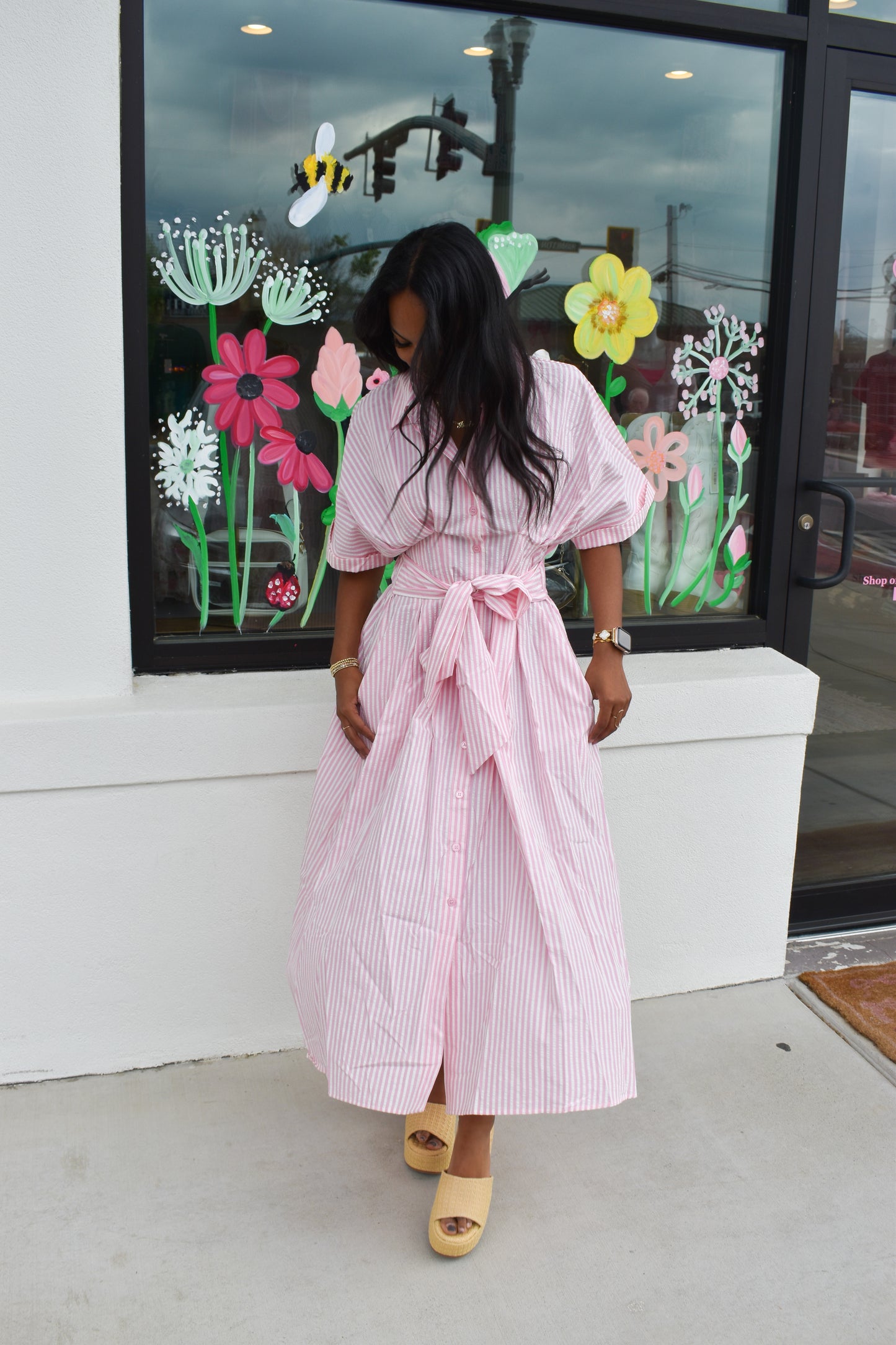 bow tie maxi dress Seer Sucker Striped W/ Bow Tie Maxi Dress – Simply Grace Boutique