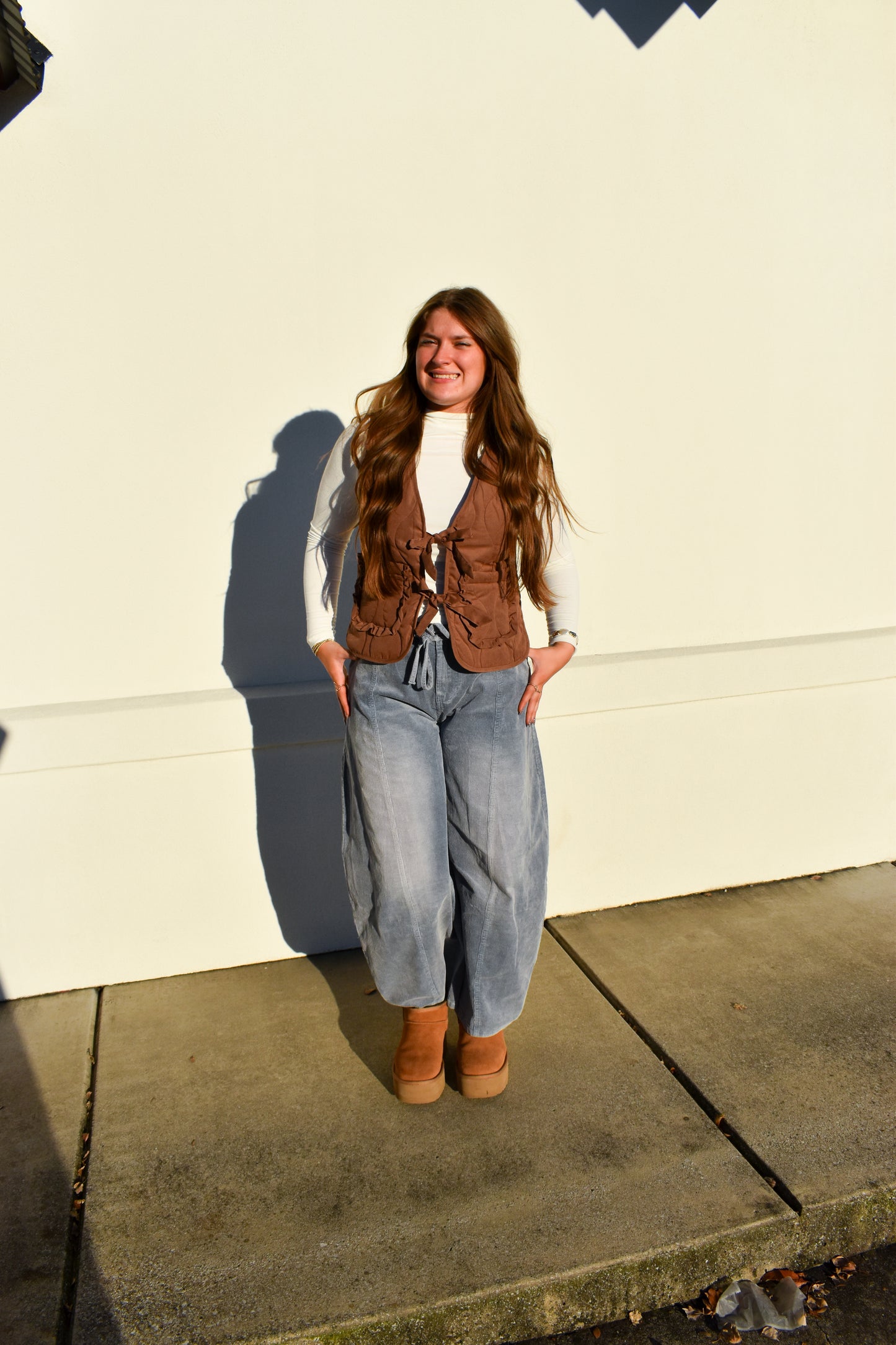 Quilted Bow Vest: Chestnut