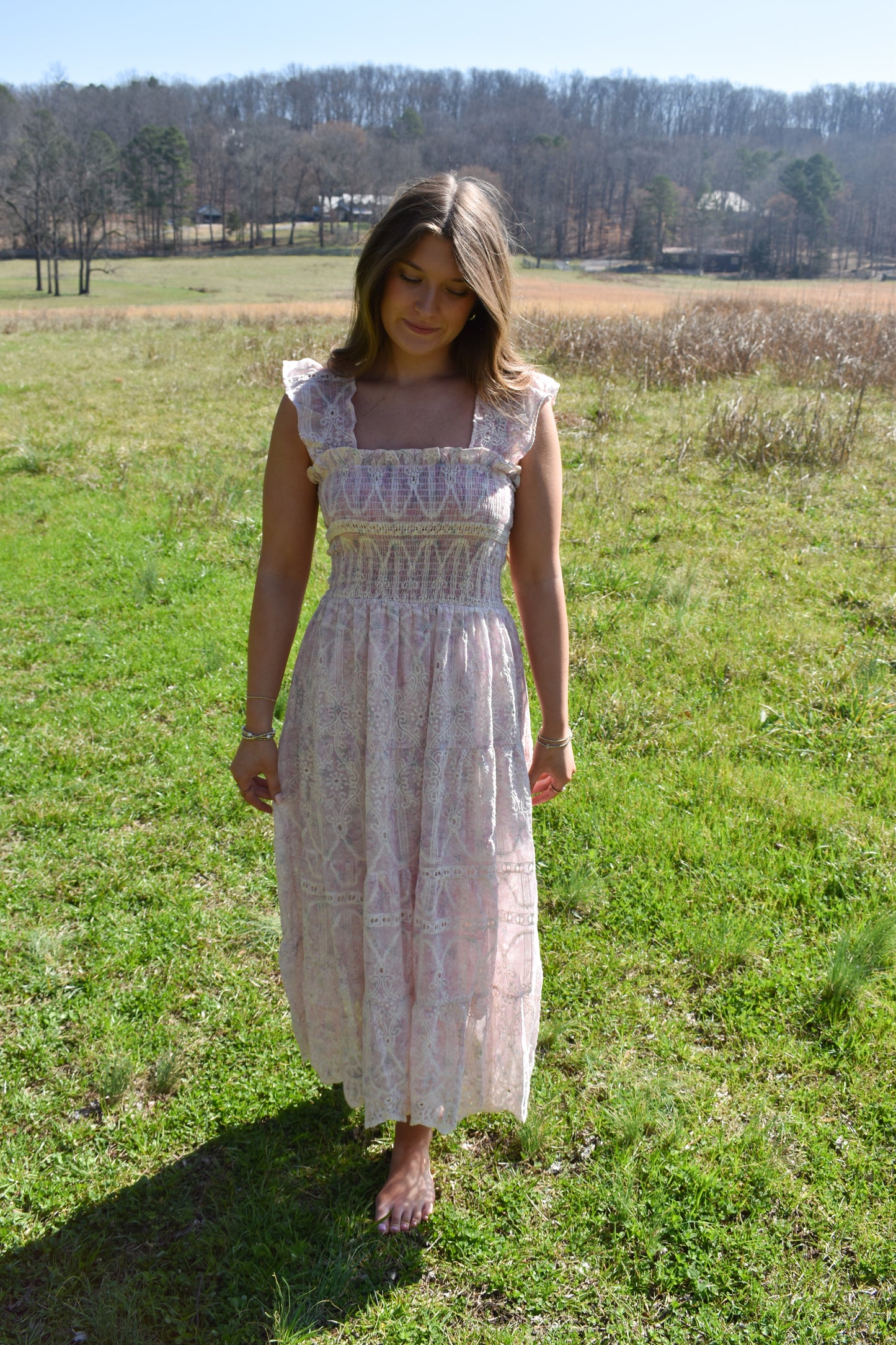 Whimsical Lace Flutter Sleeve Midi Dress