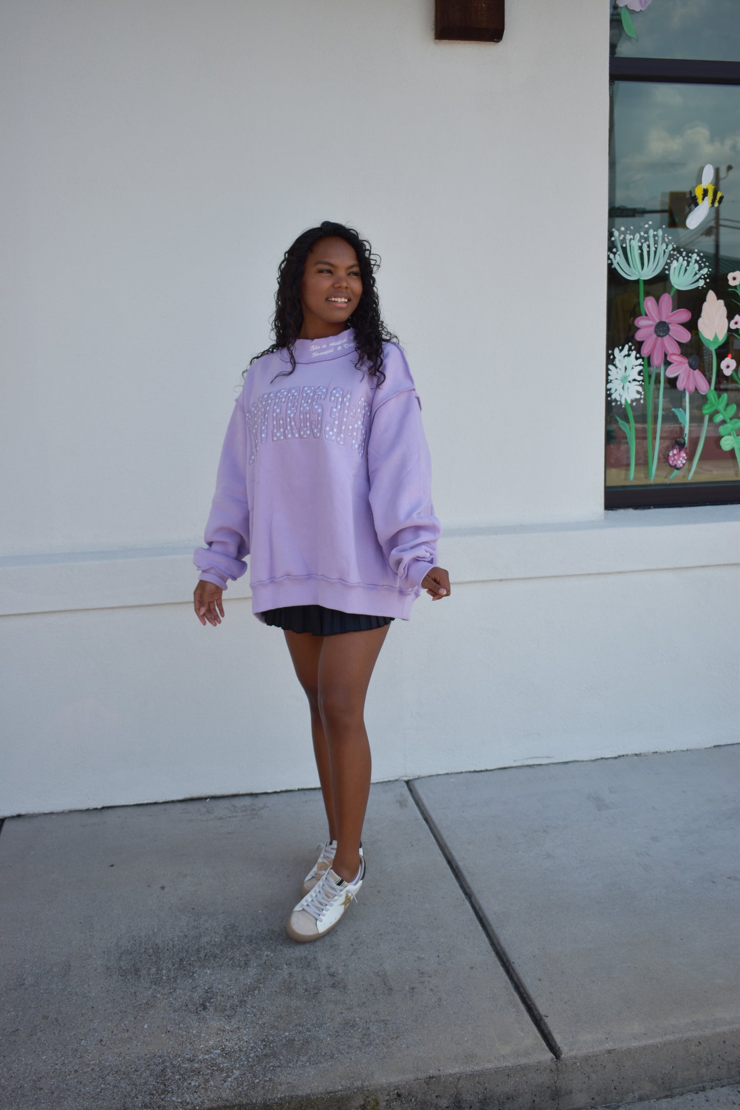 'PROVERBS 31:25' Script Collar Mockneck: Lavender