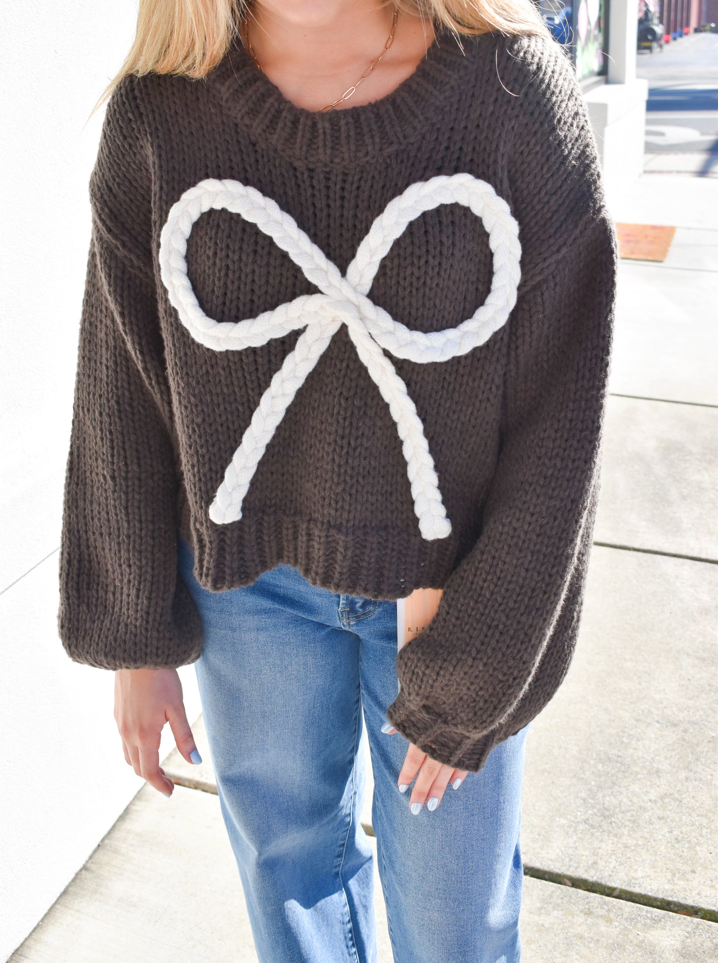Ribbon Knitted Bow Sweater