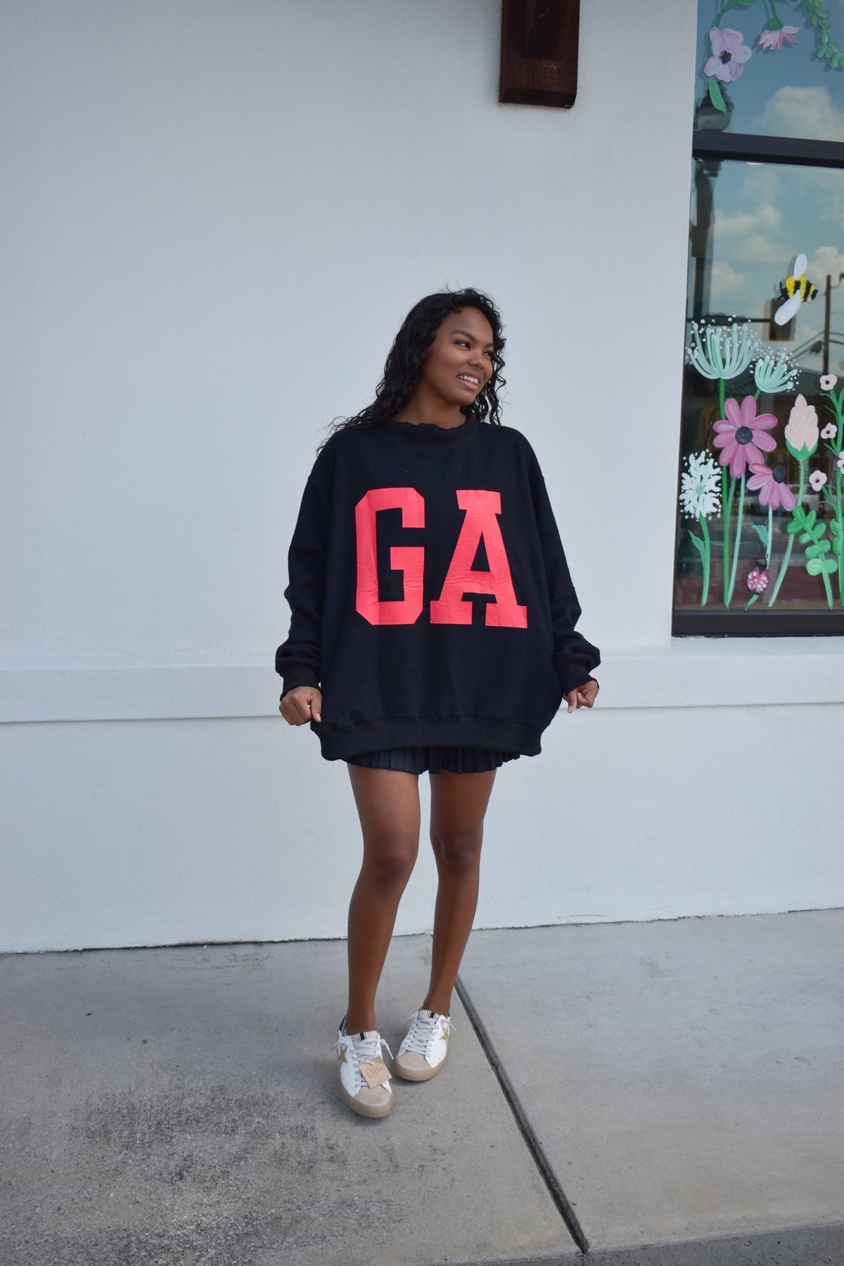 'GEORGIA&GA' Reversible Mockneck Sweatshirt: Black