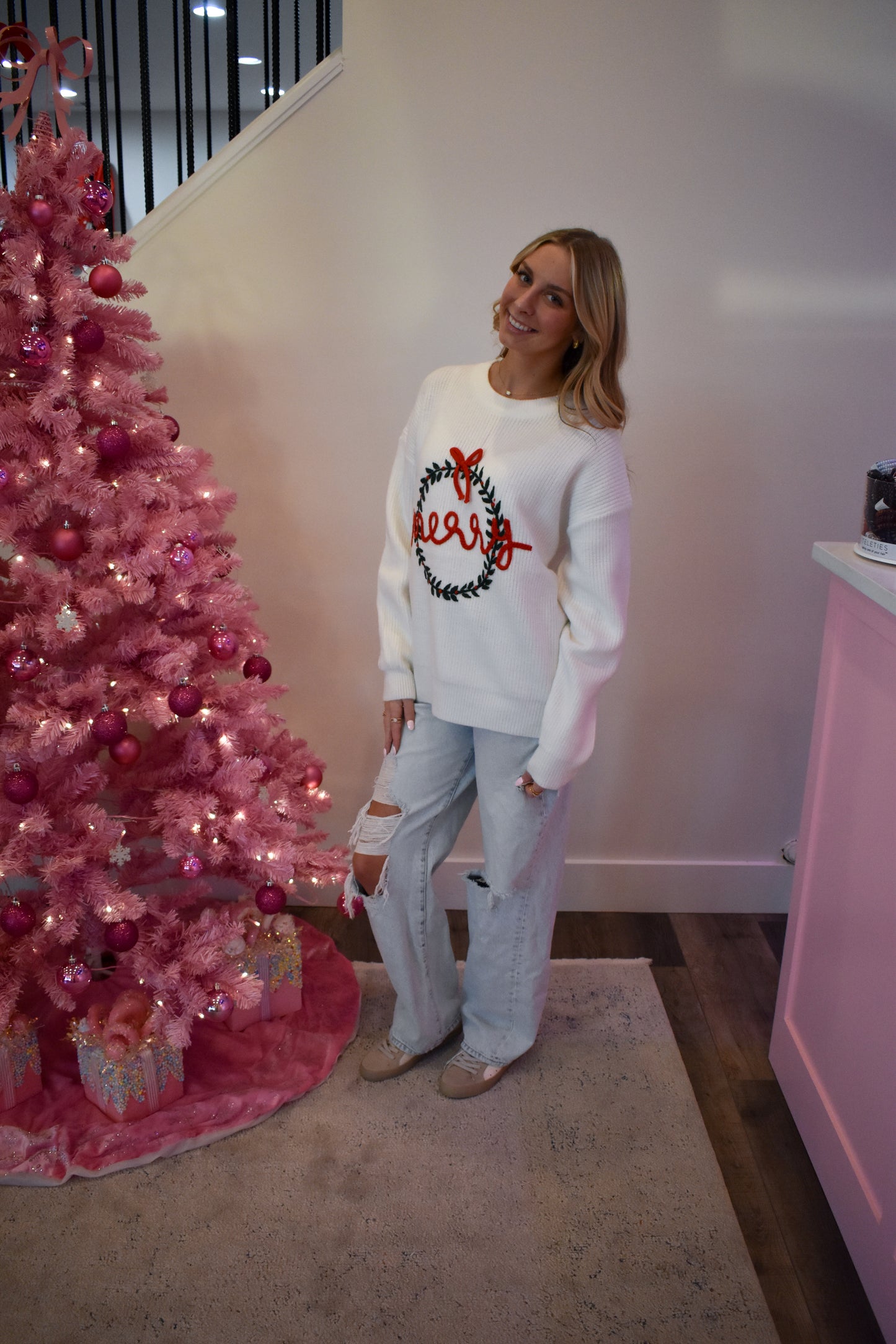 Merry Embroidered Christmas Top