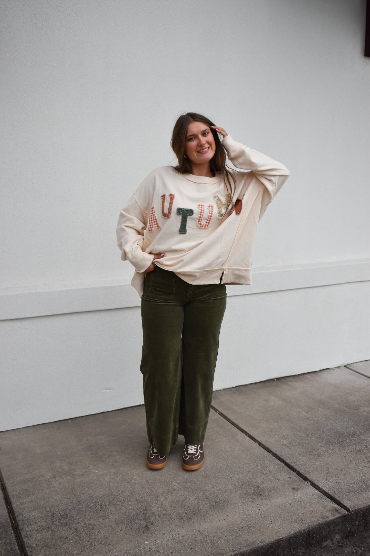 Risen High Rise Cropped Green Corduroy Pants