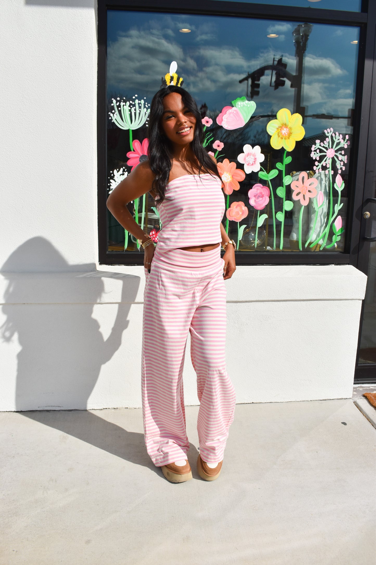 Pink Love Stripe Bandeau Top