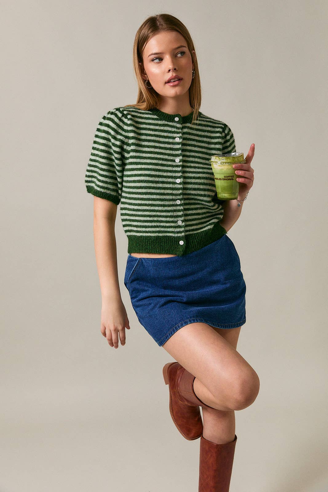 Puff Short Sleeve Stripe Cardi