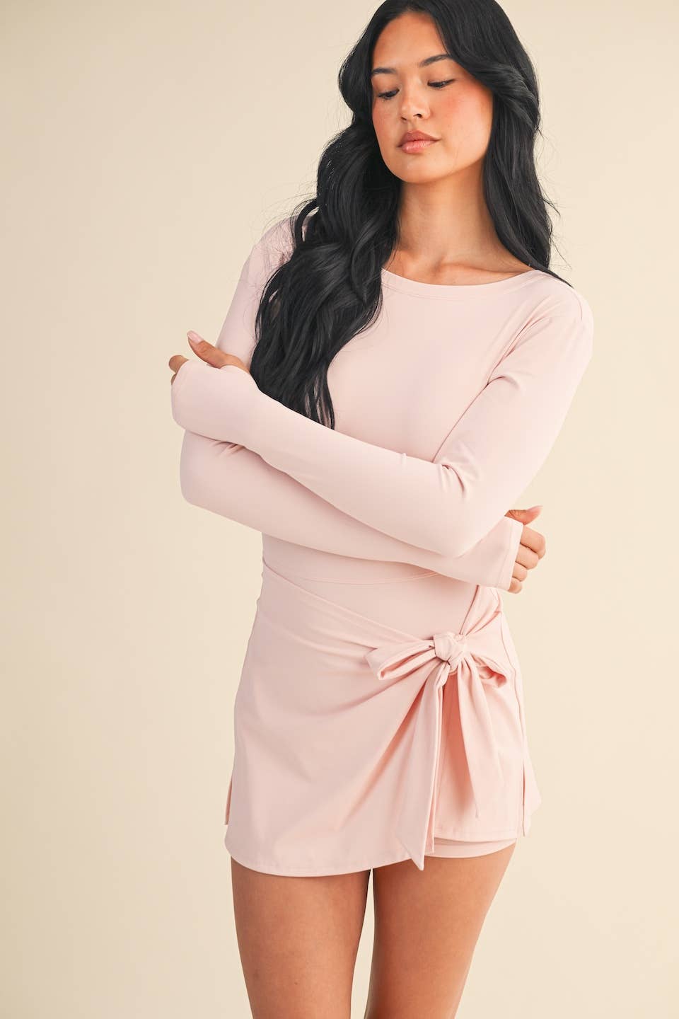 Long Sleeve Wrap Tie Front Dress