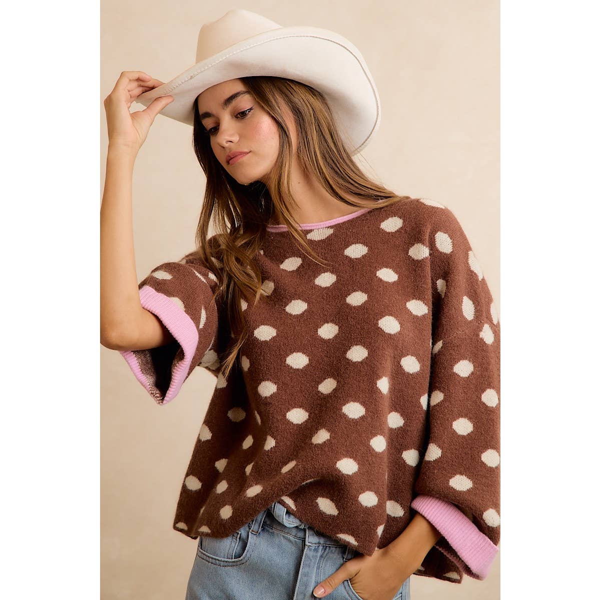 Pink & Cocoa Polka Dot Sweater
