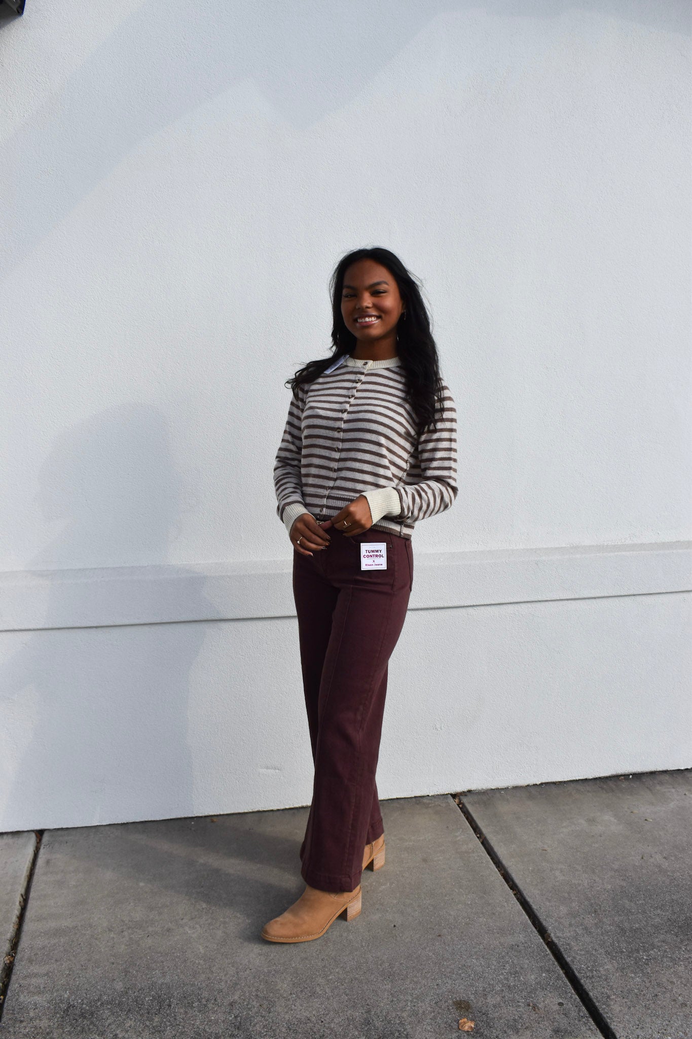 Risen Detailed High Rise Crop Wide Leg: Chocolate