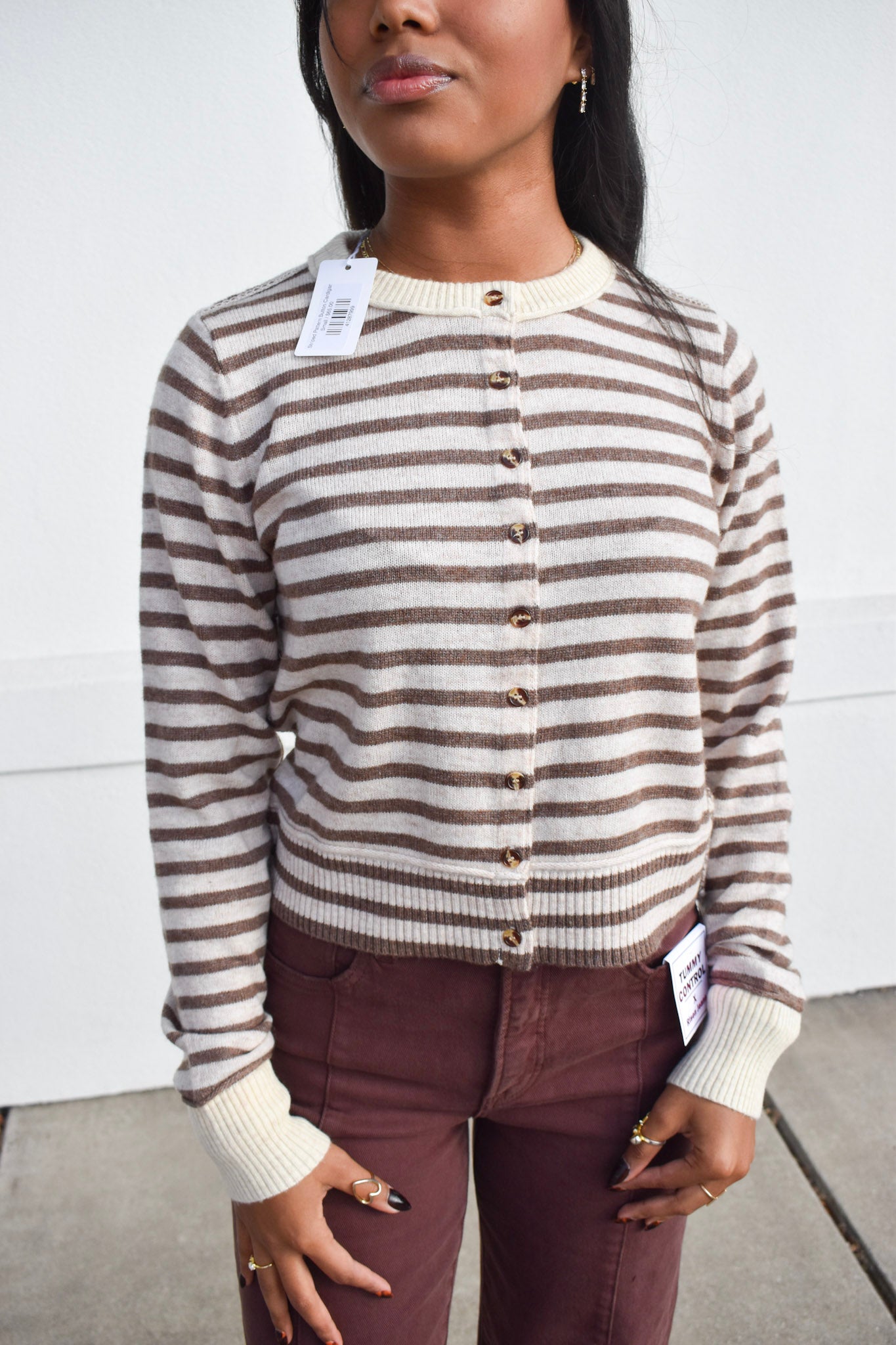 Striped Pattern Button Cardigan